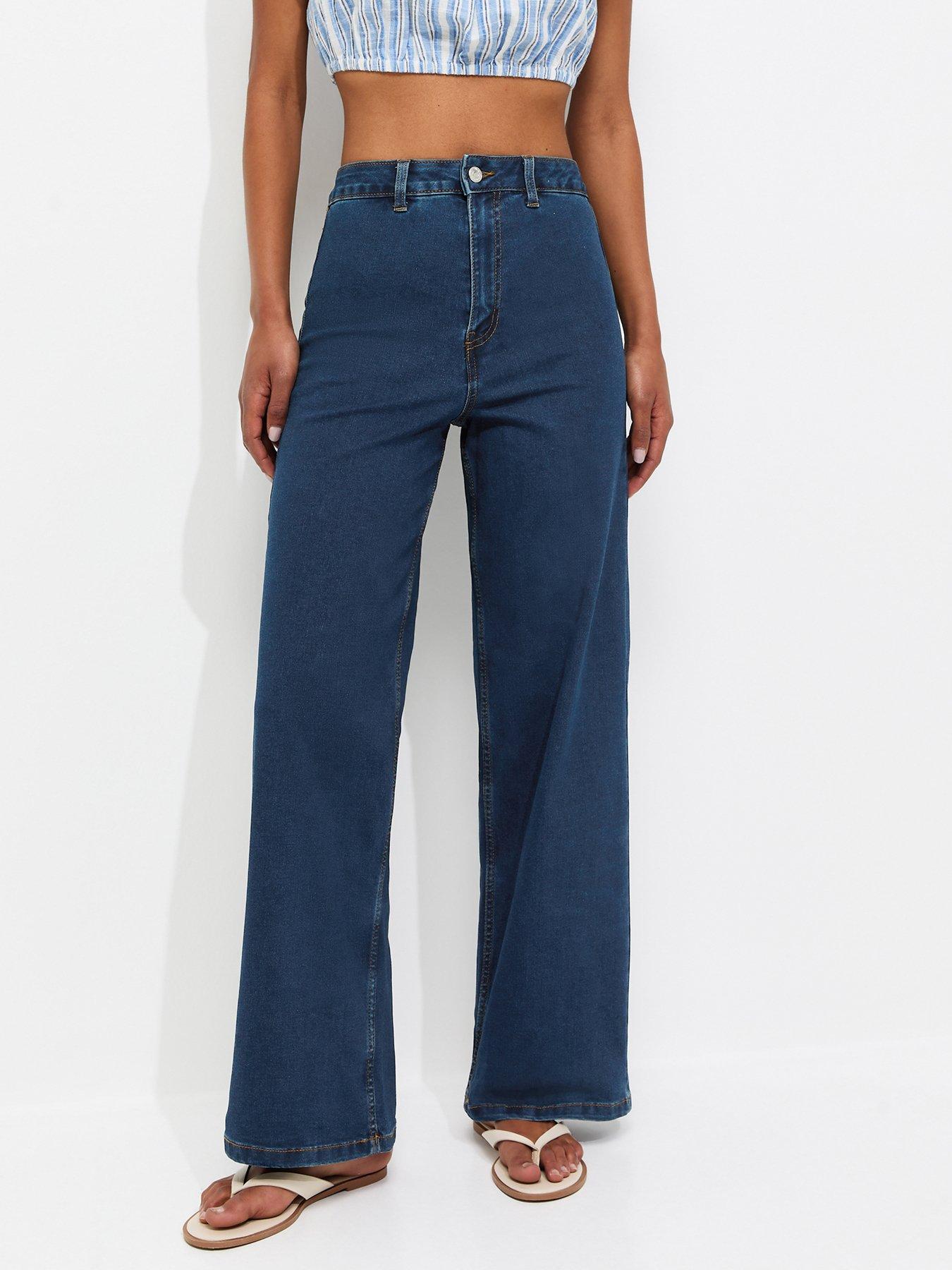 Image 7 of 7 of New Look Womens High Waist Stretch Wide Leg Jeans - Blue