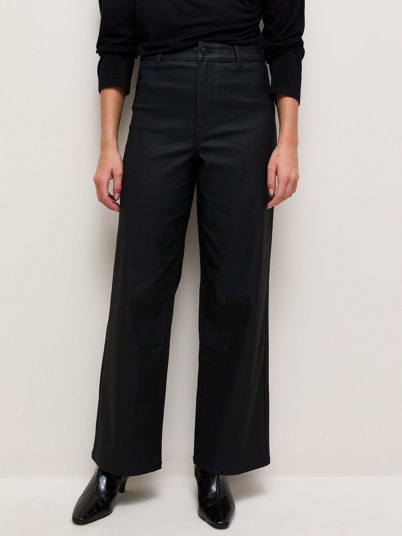 Image 1 of 6 of New Look Womens Coated High Waist Stretch Wide Leg Jeans - Black