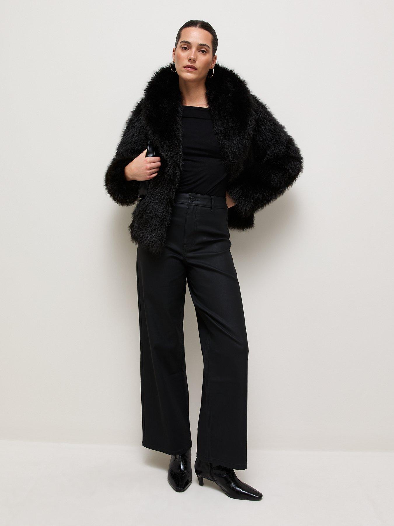 Image 3 of 6 of New Look Womens Coated High Waist Stretch Wide Leg Jeans - Black