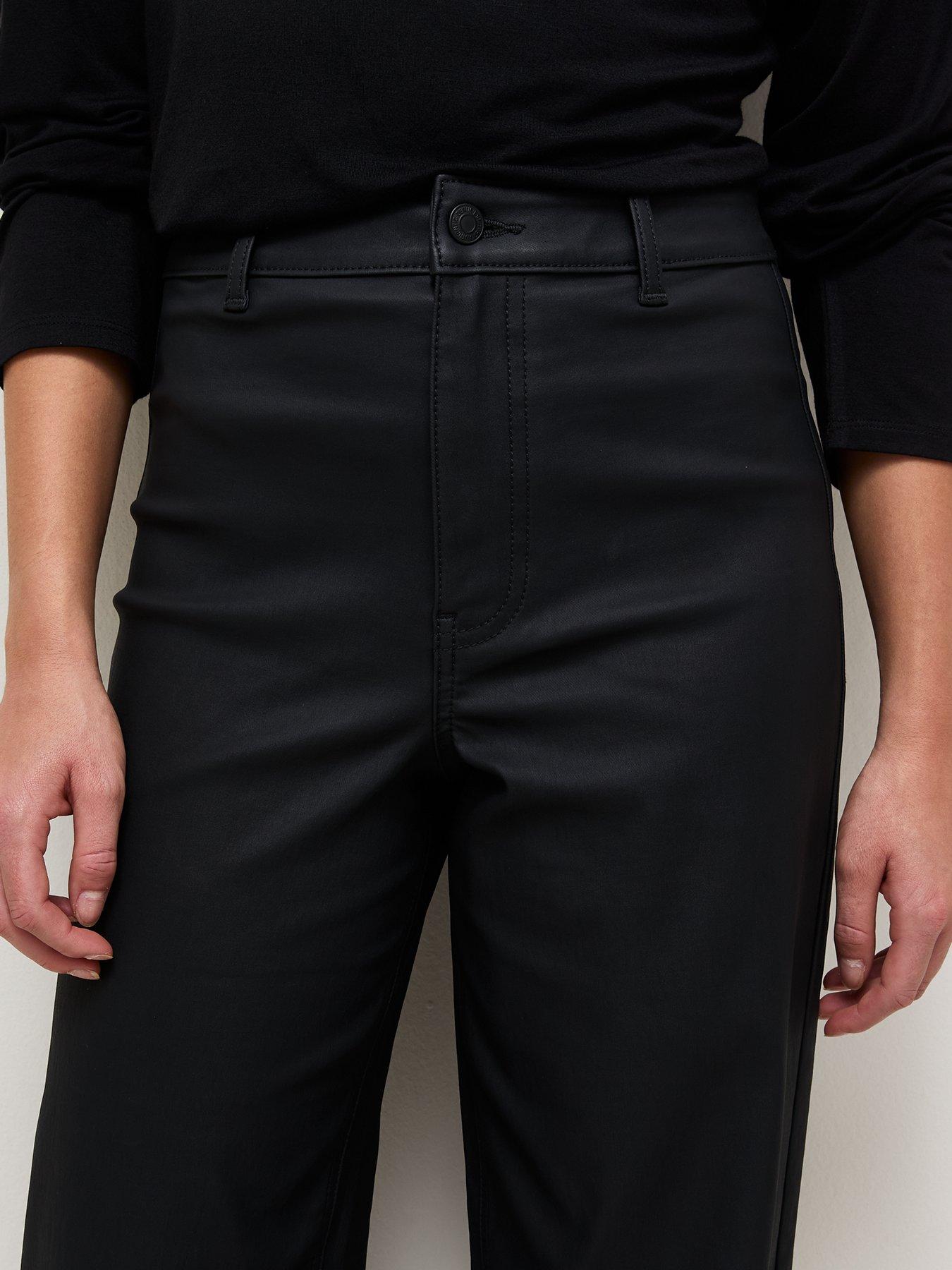 Image 5 of 6 of New Look Womens Coated High Waist Stretch Wide Leg Jeans - Black