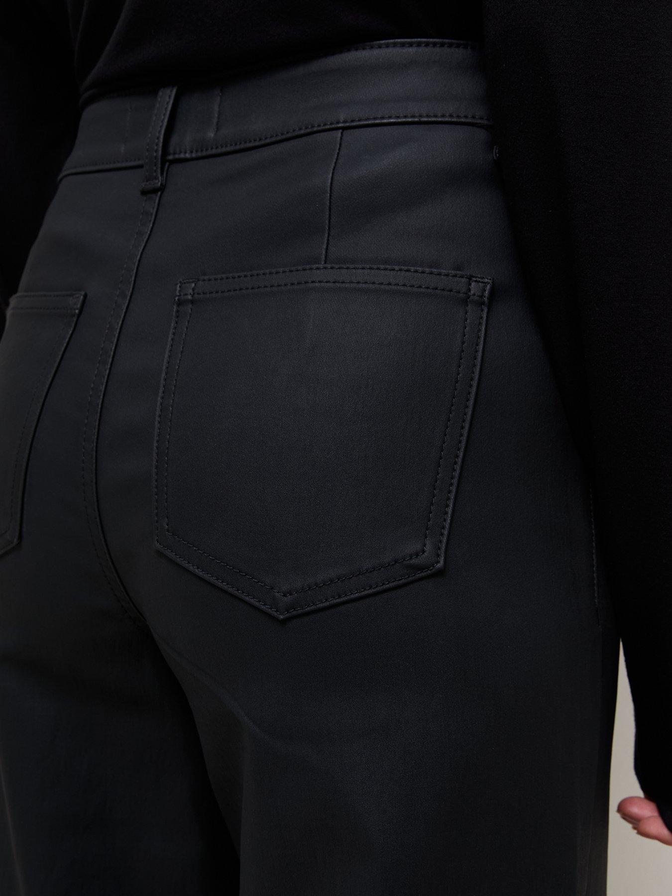 Image 6 of 6 of New Look Womens Coated High Waist Stretch Wide Leg Jeans - Black