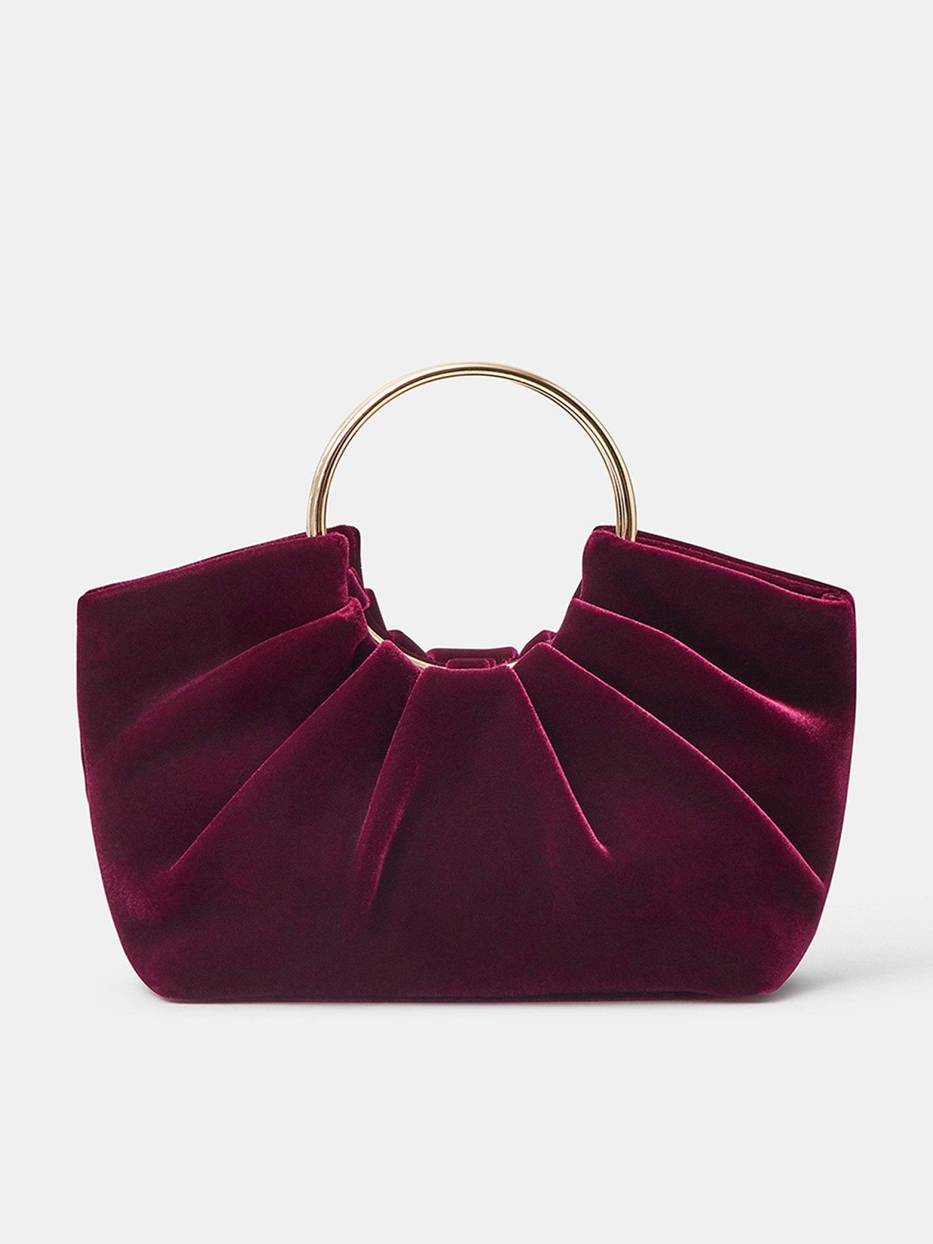 Accessorize Ruched Velvet Ring Handheld Clutch Bag - Red
