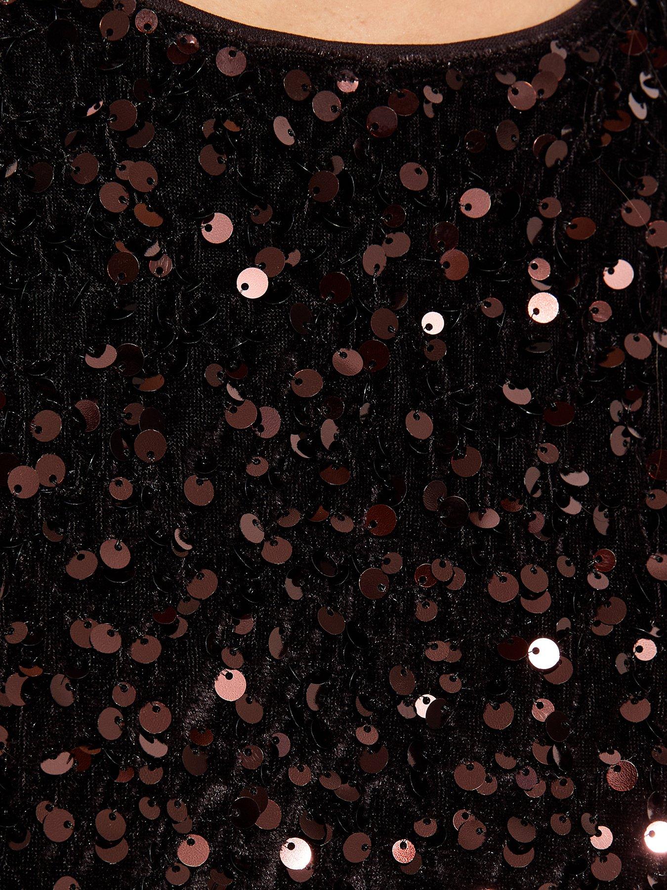 Image 6 of 6 of New Look Dark Brown Sequin Velvet Short Sleeve Top