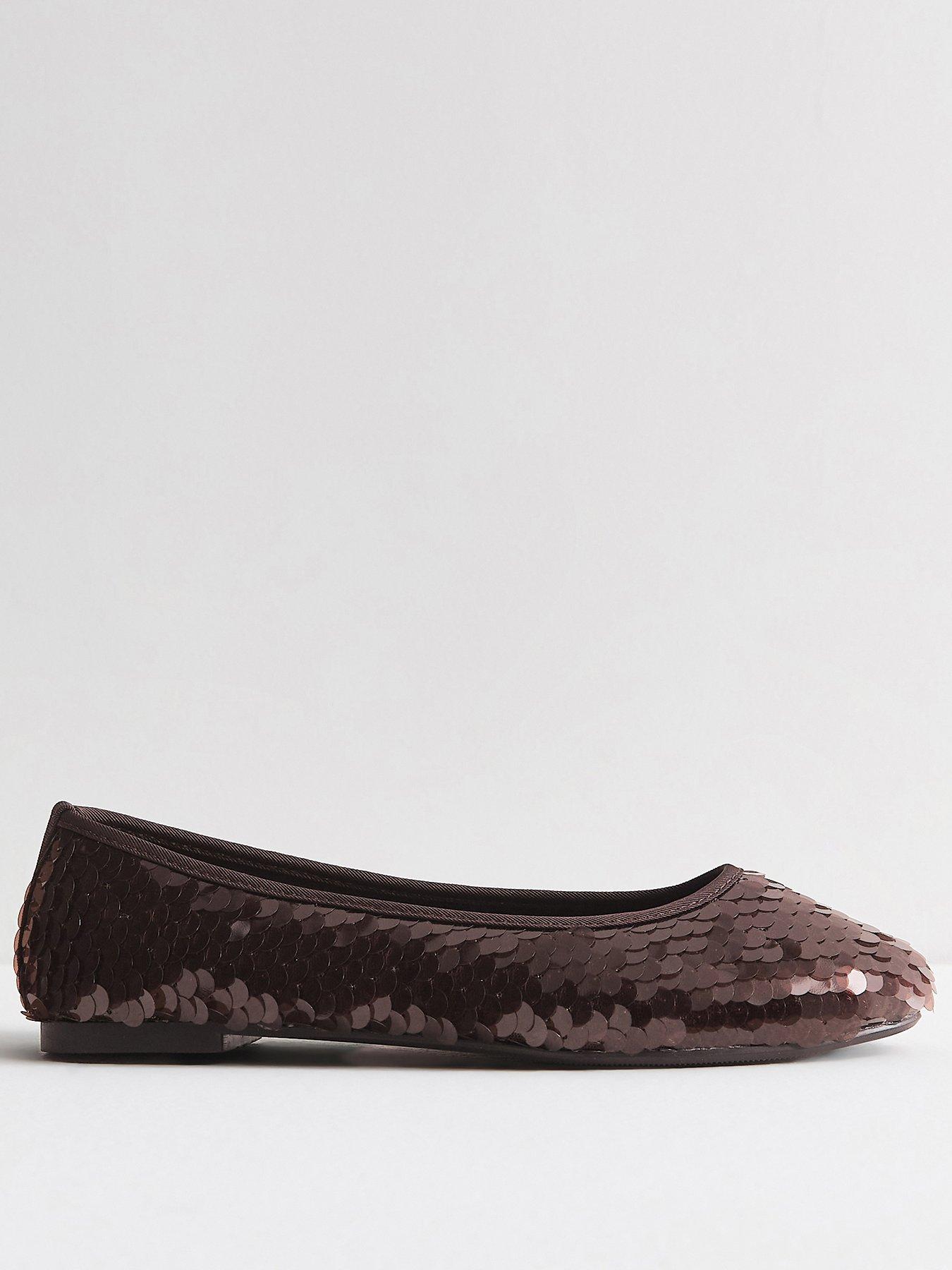 Image 2 of 5 of New Look Womens Sequin Embellished Ballet Pumps - Brown