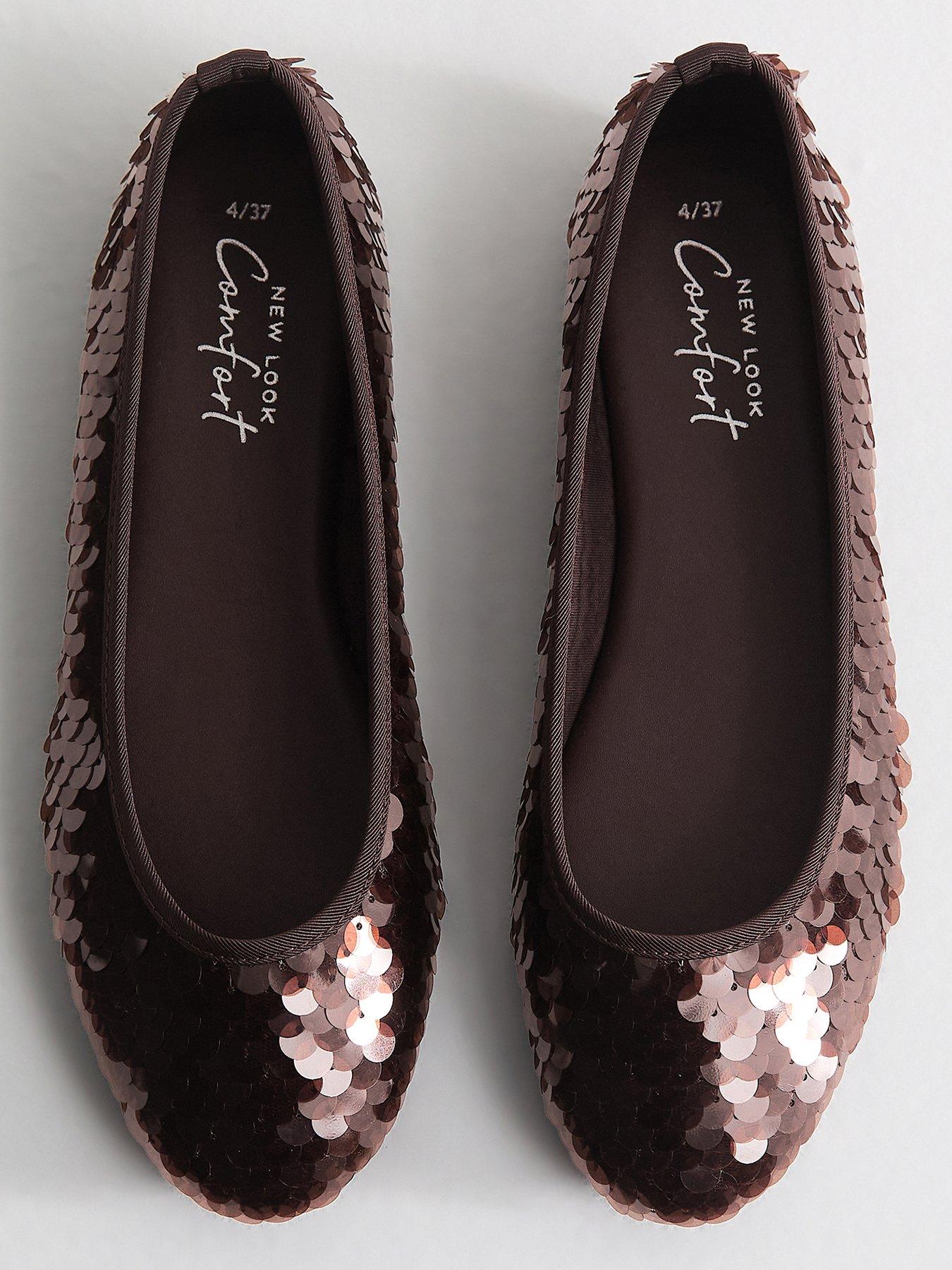 Image 4 of 5 of New Look Womens Sequin Embellished Ballet Pumps - Brown