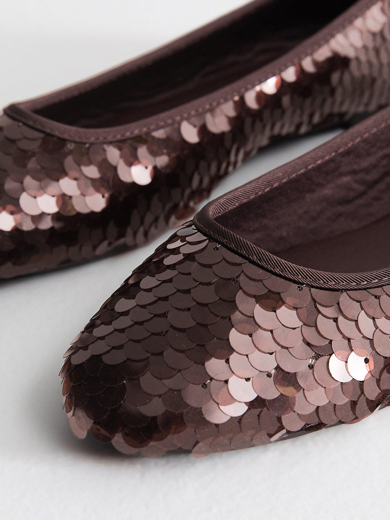 Image 5 of 5 of New Look Womens Sequin Embellished Ballet Pumps - Brown