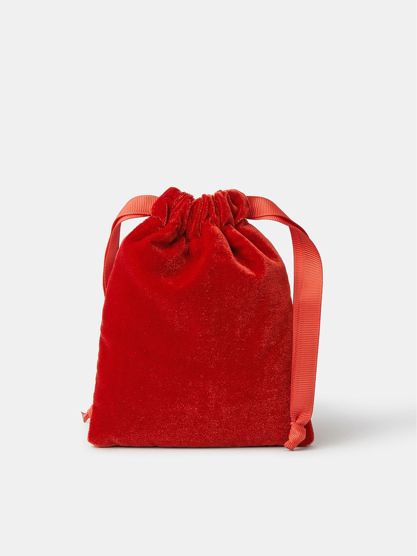 Image 2 of 3 of Accessorize Womens Cherry Sequin Drawstring Velvet Bag - Orange
