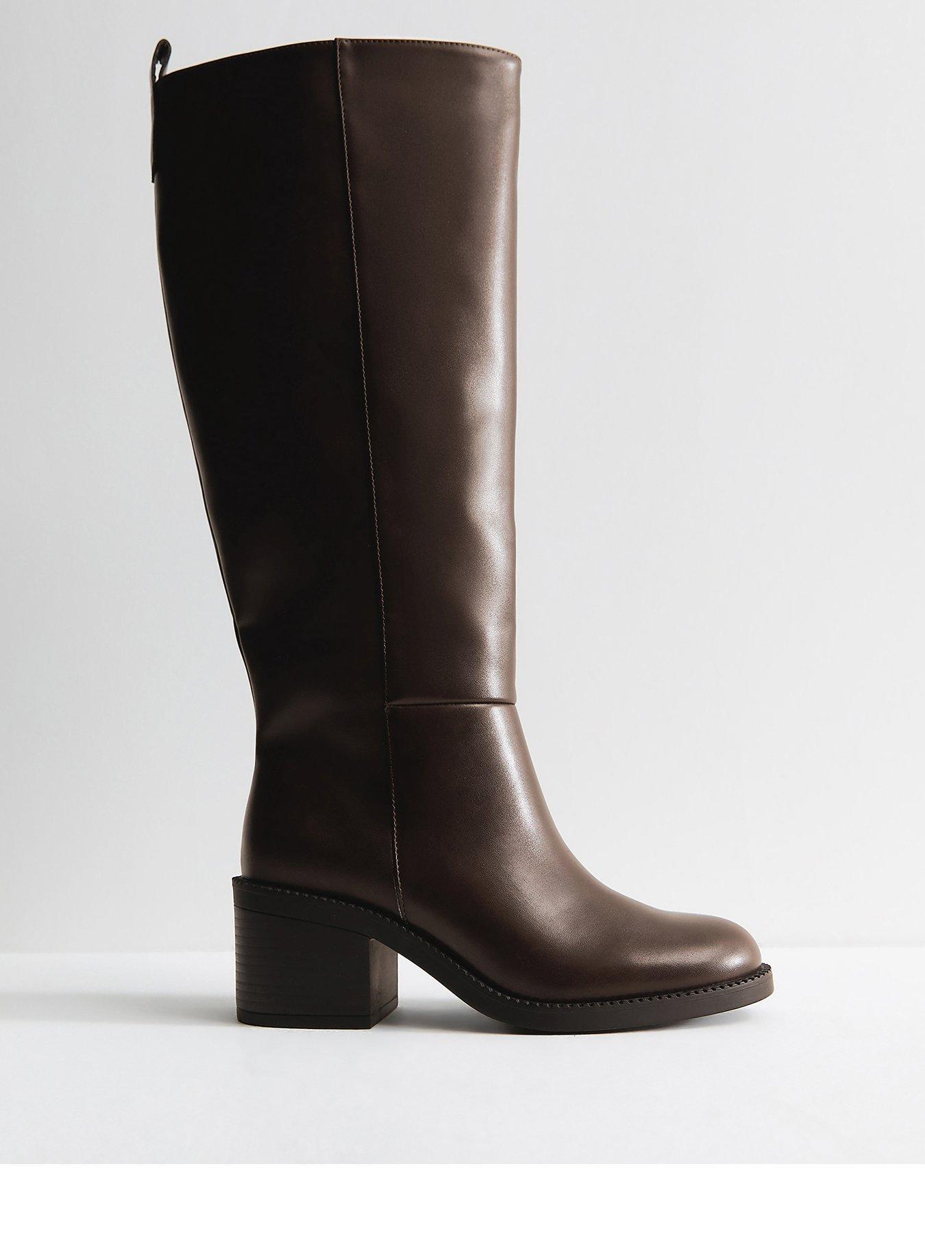 Image 2 of 5 of New Look Womens Faux Leather Block Heel Knee High Boots - Brown