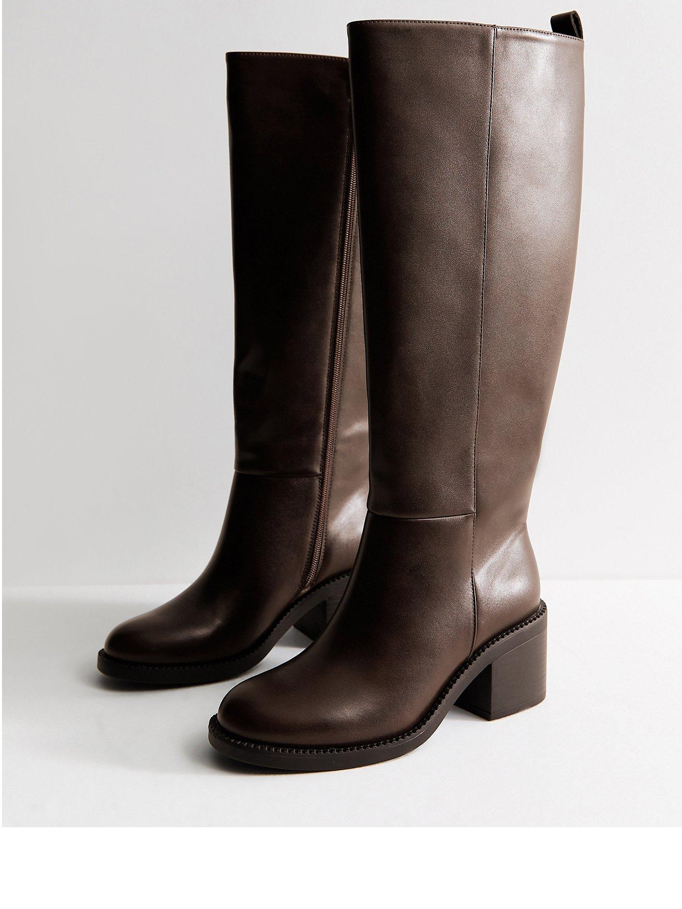 Image 3 of 5 of New Look Womens Faux Leather Block Heel Knee High Boots - Brown