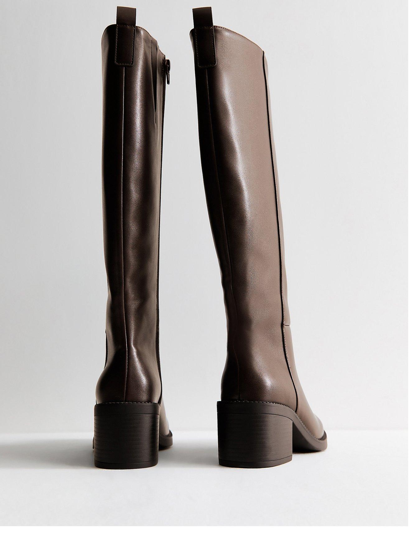 Image 4 of 5 of New Look Womens Faux Leather Block Heel Knee High Boots - Brown