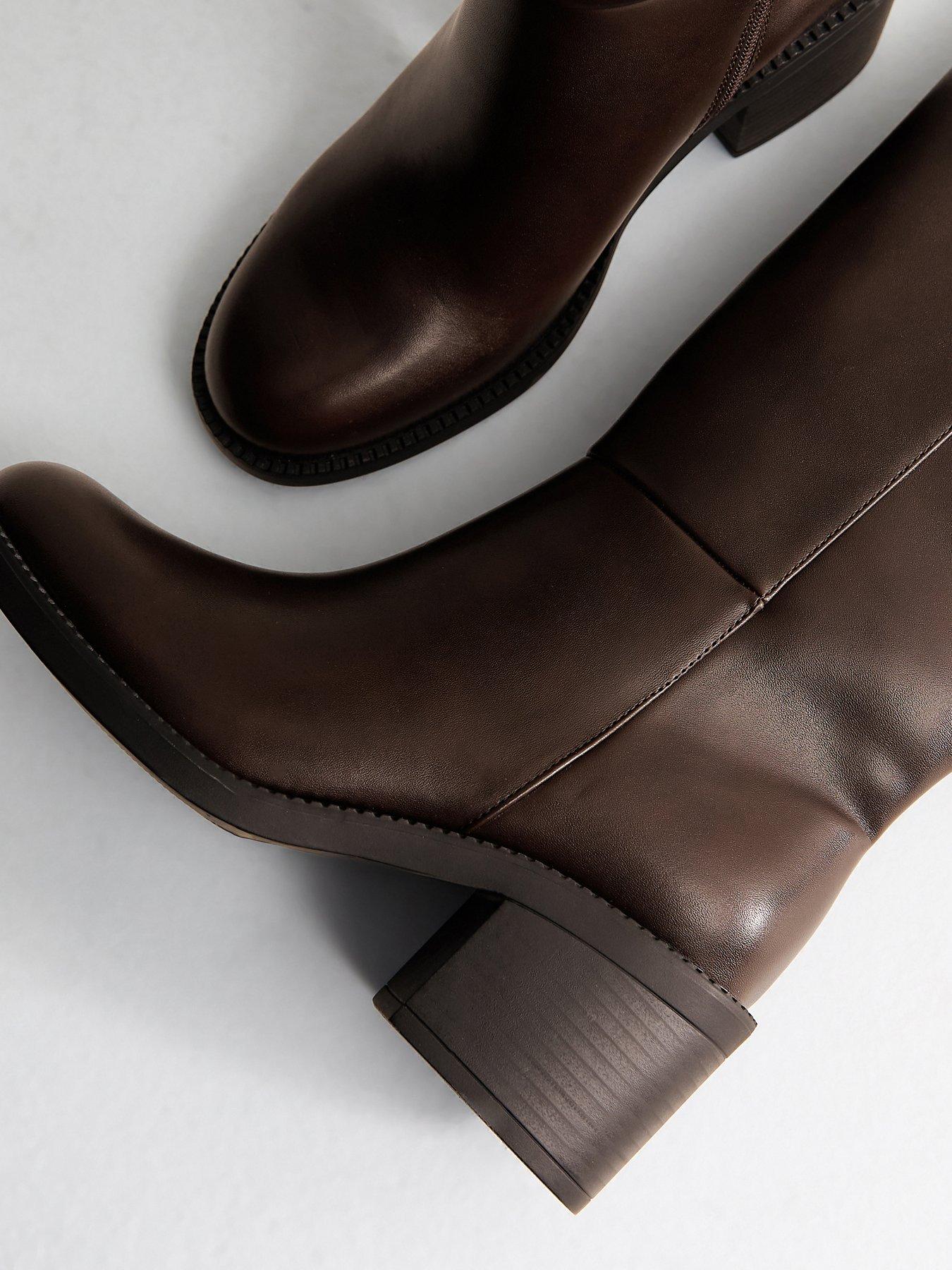Image 5 of 5 of New Look Womens Faux Leather Block Heel Knee High Boots - Brown