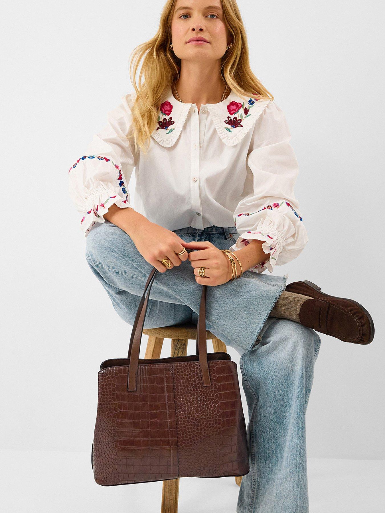 Accessorize Croc Effect Shoulder Bag - Brown