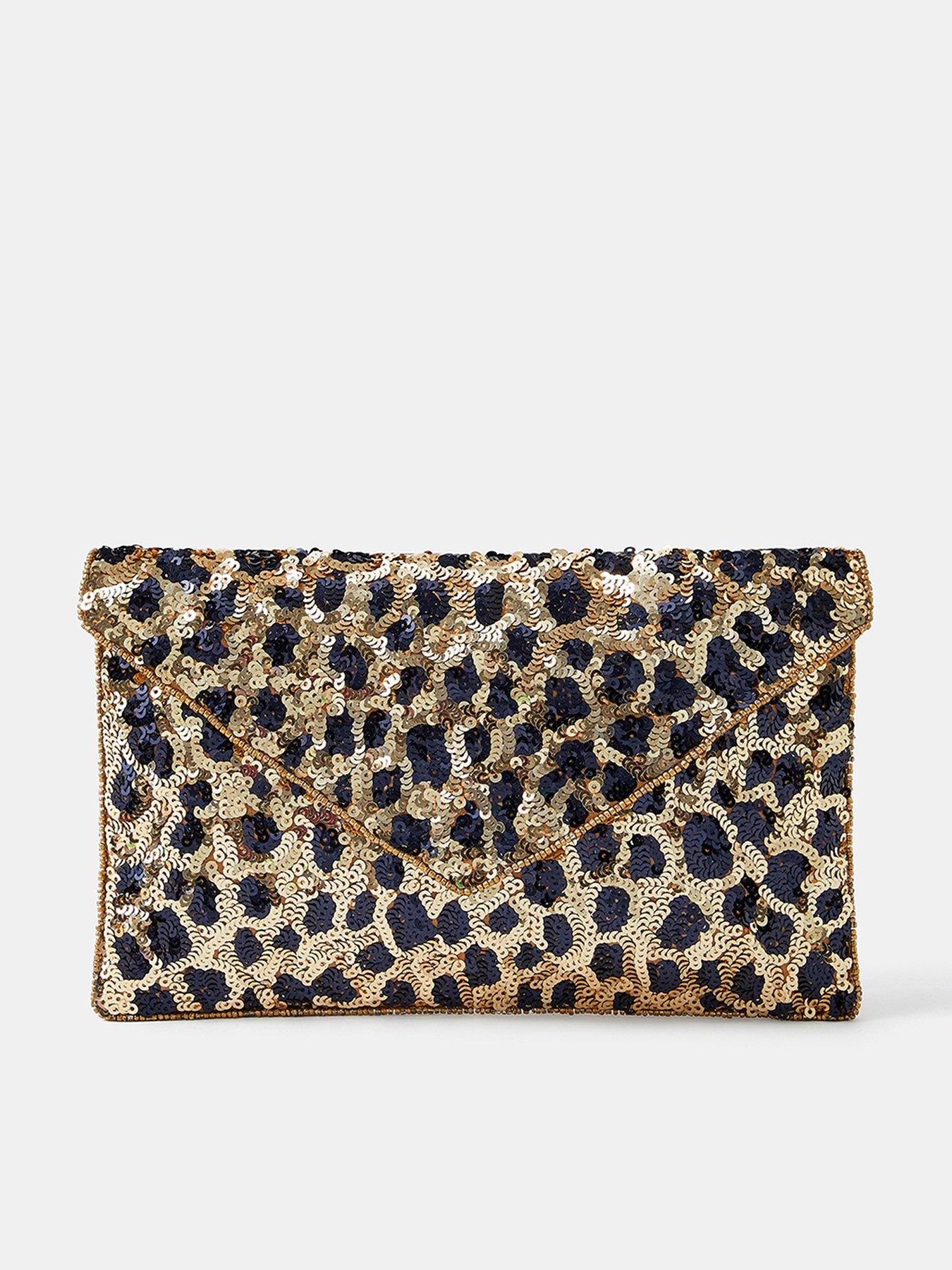 Image 1 of 5 of Accessorize Leopard Sequin Clutch Bag