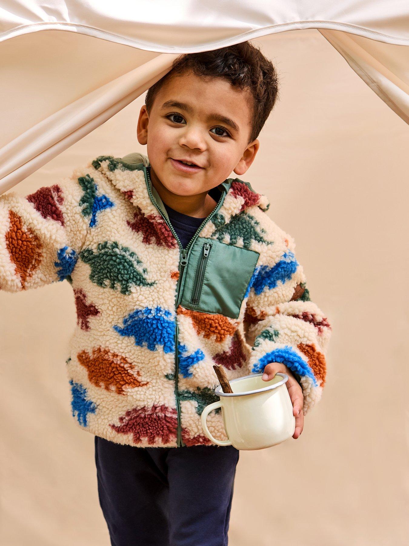 Image 1 of 7 of JoJo Maman Bebe Toddler Boys Stegosaurus Hooded Teddy Borg Jacket - Beige