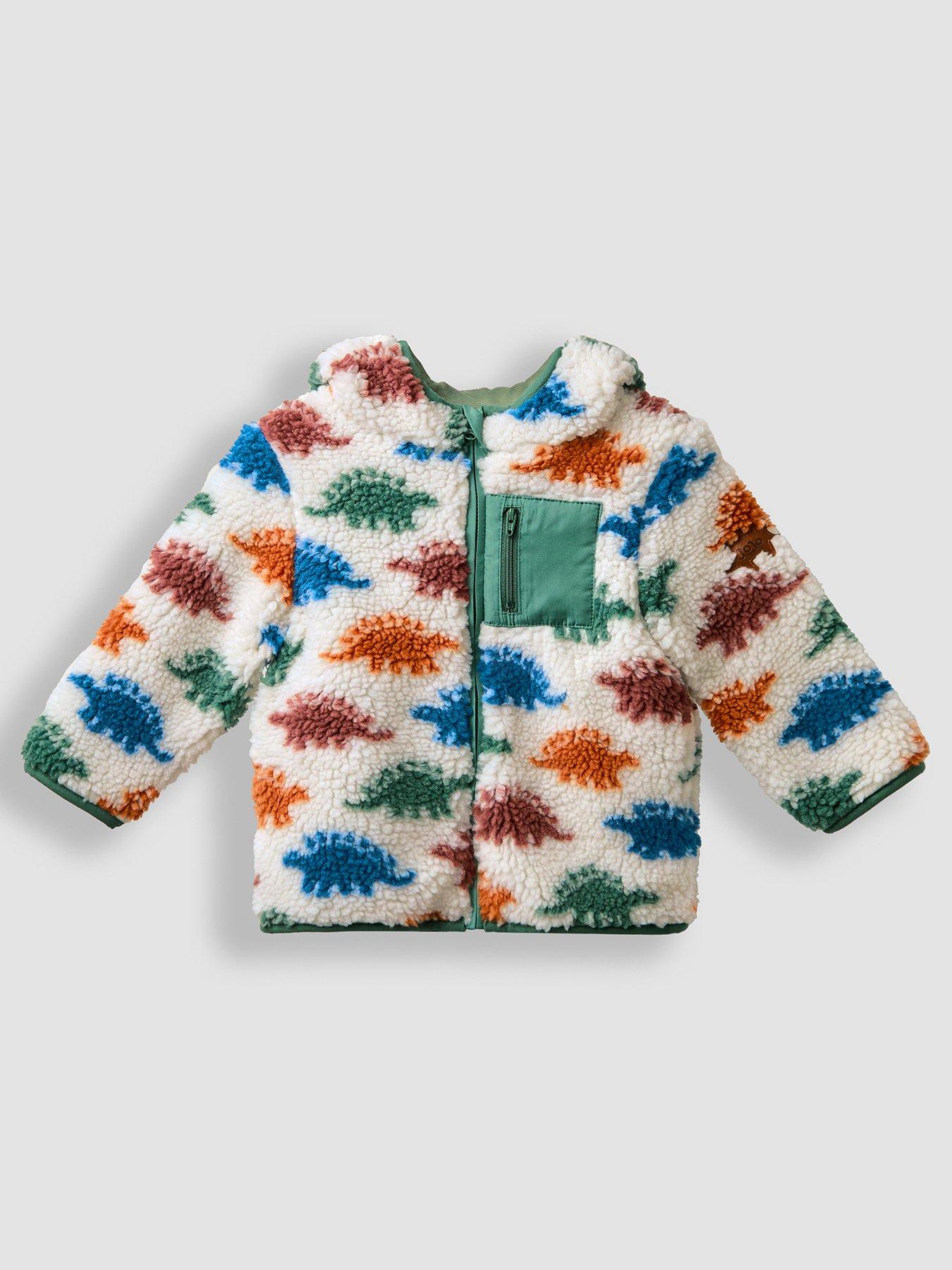 Image 2 of 7 of JoJo Maman Bebe Toddler Boys Stegosaurus Hooded Teddy Borg Jacket - Beige