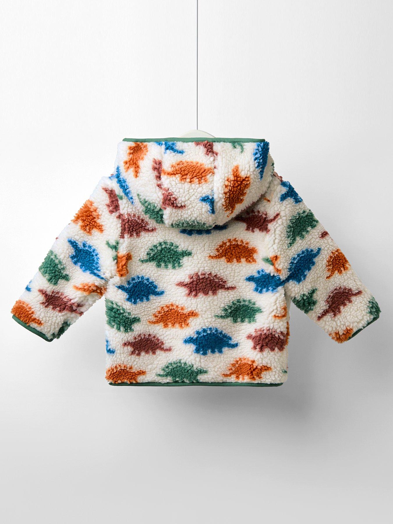Image 3 of 7 of JoJo Maman Bebe Toddler Boys Stegosaurus Hooded Teddy Borg Jacket - Beige