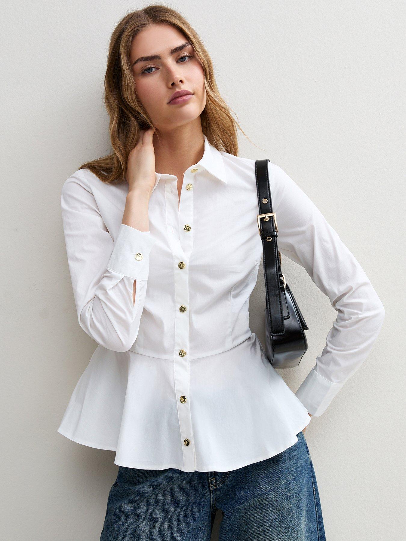 Image 1 of 5 of New Look Harry Peplum Gold Btn Shirt