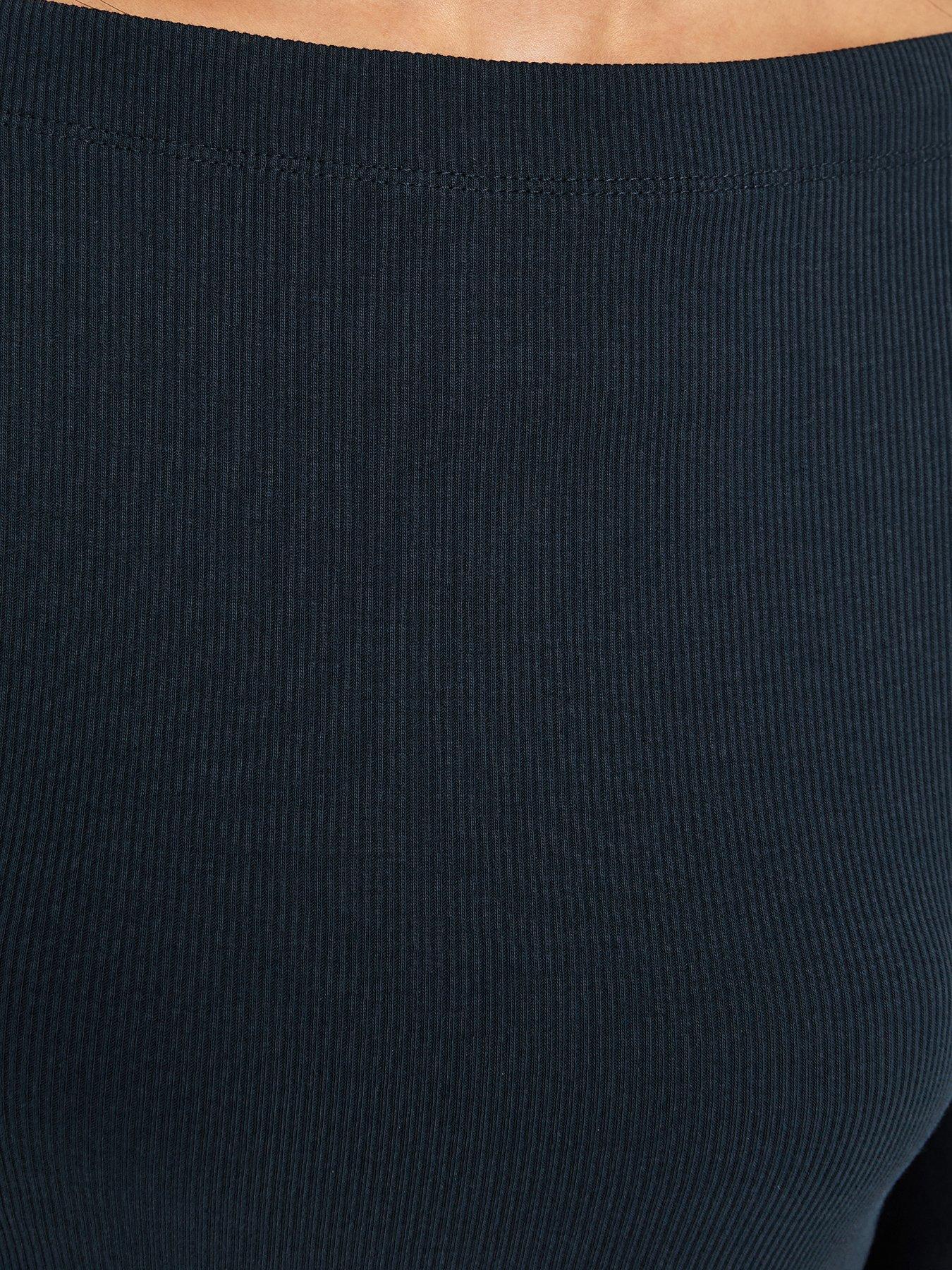 Image 6 of 6 of New Look Navy Cotton Rich Ribbed Long Sleeve Slash Neck Top