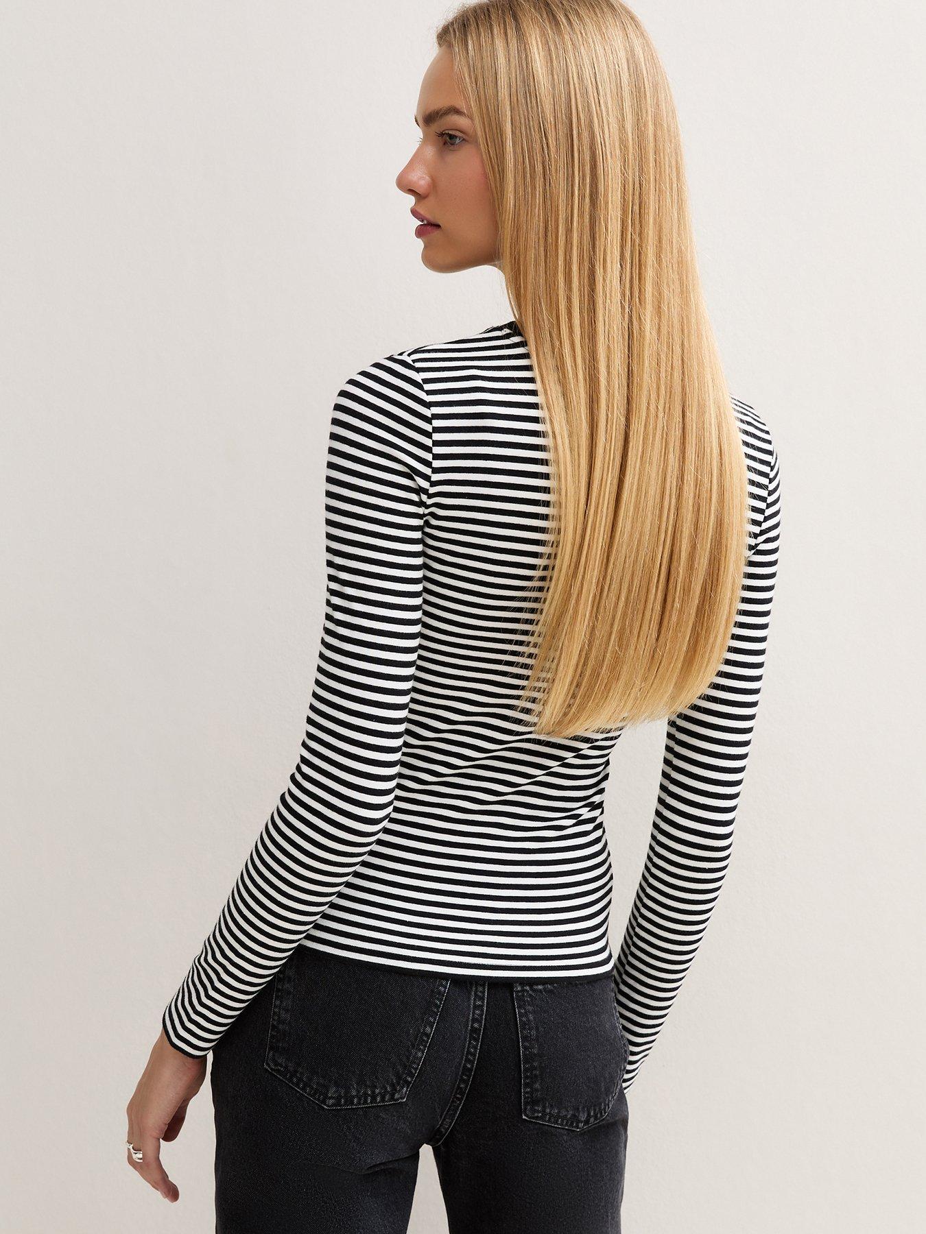 Image 2 of 6 of New Look Womens Premium Striped Long Sleeve T-Shirt - White
