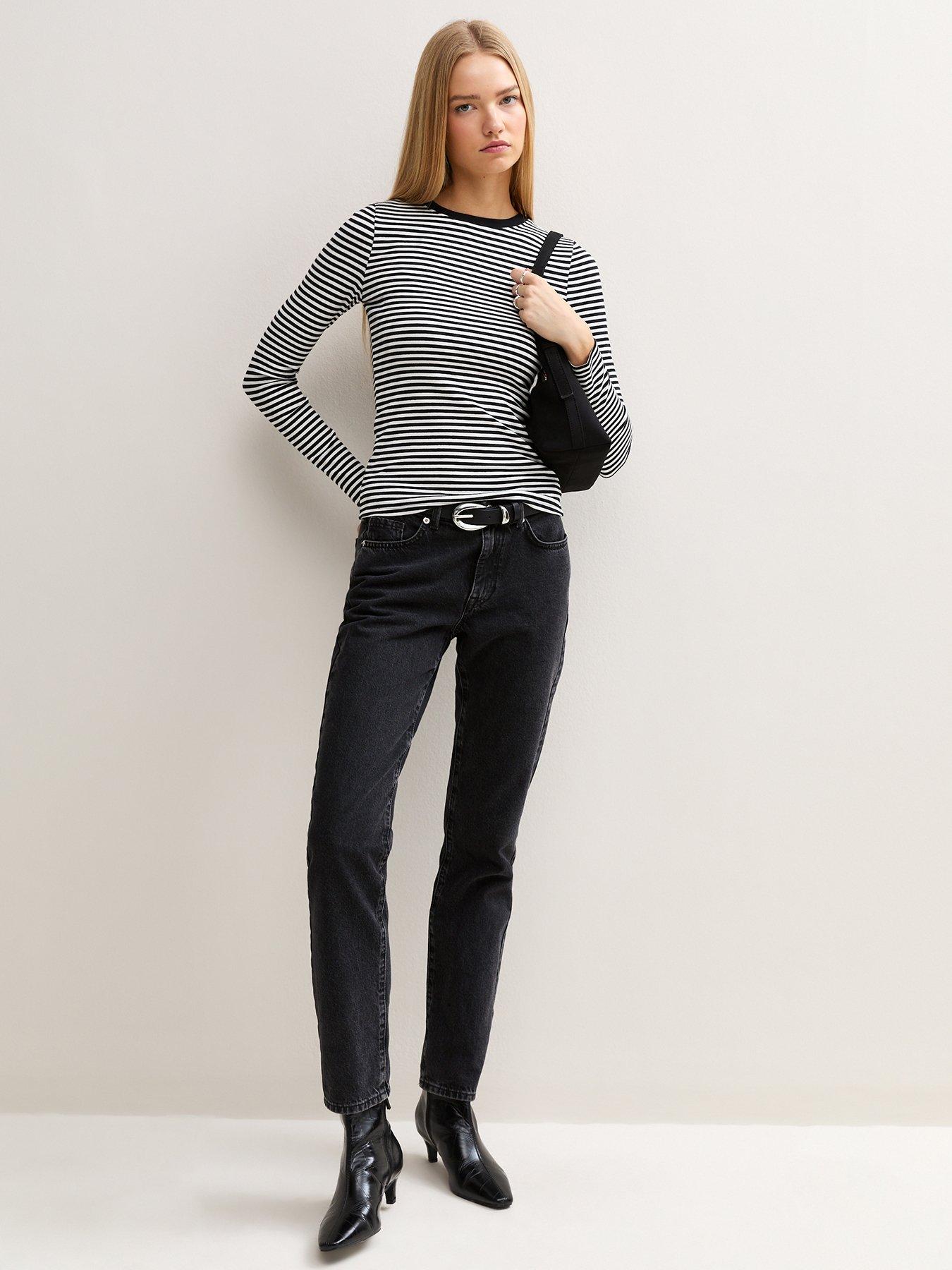 Image 3 of 6 of New Look Womens Premium Striped Long Sleeve T-Shirt - White