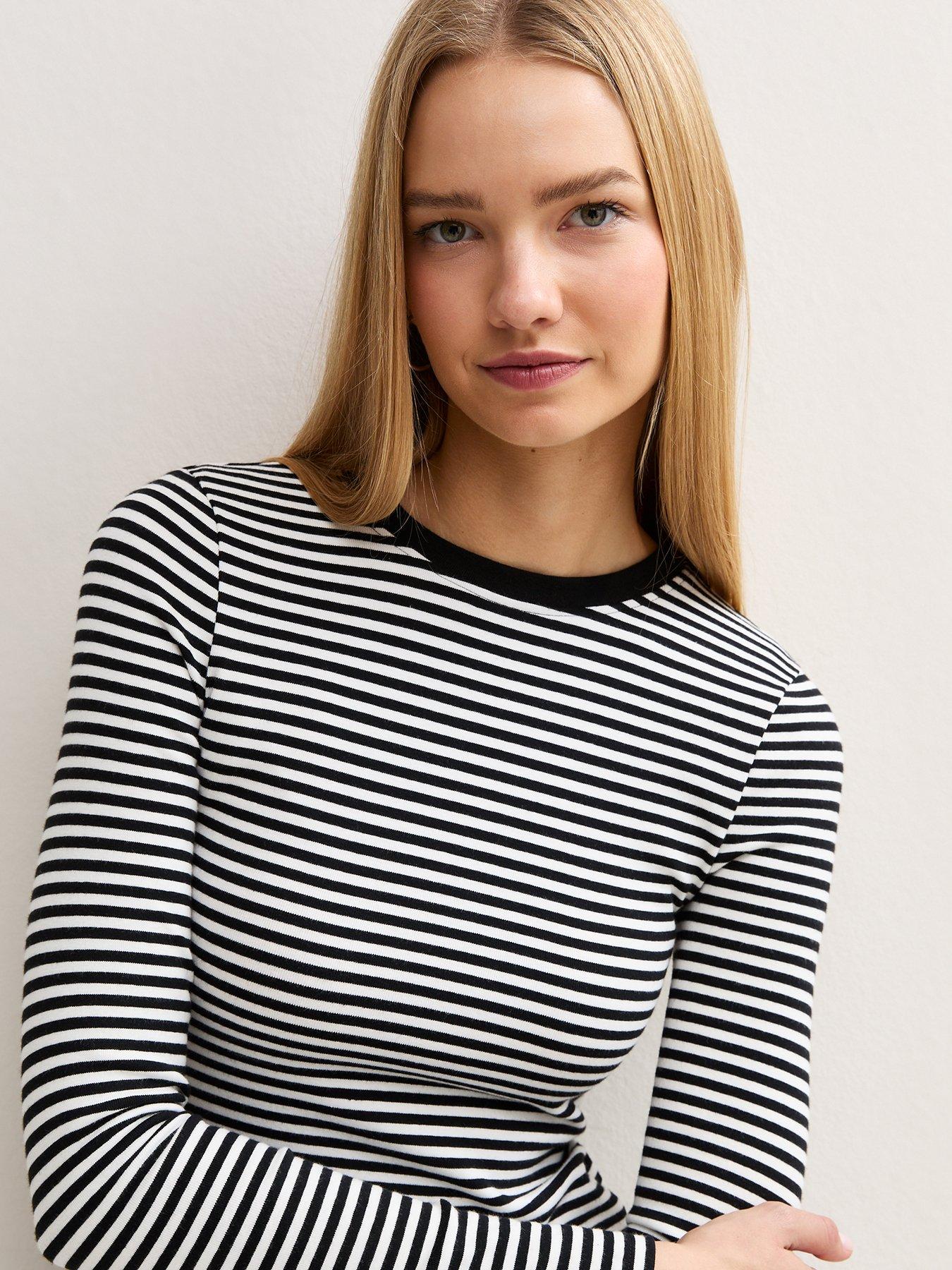 Image 5 of 6 of New Look Womens Premium Striped Long Sleeve T-Shirt - White