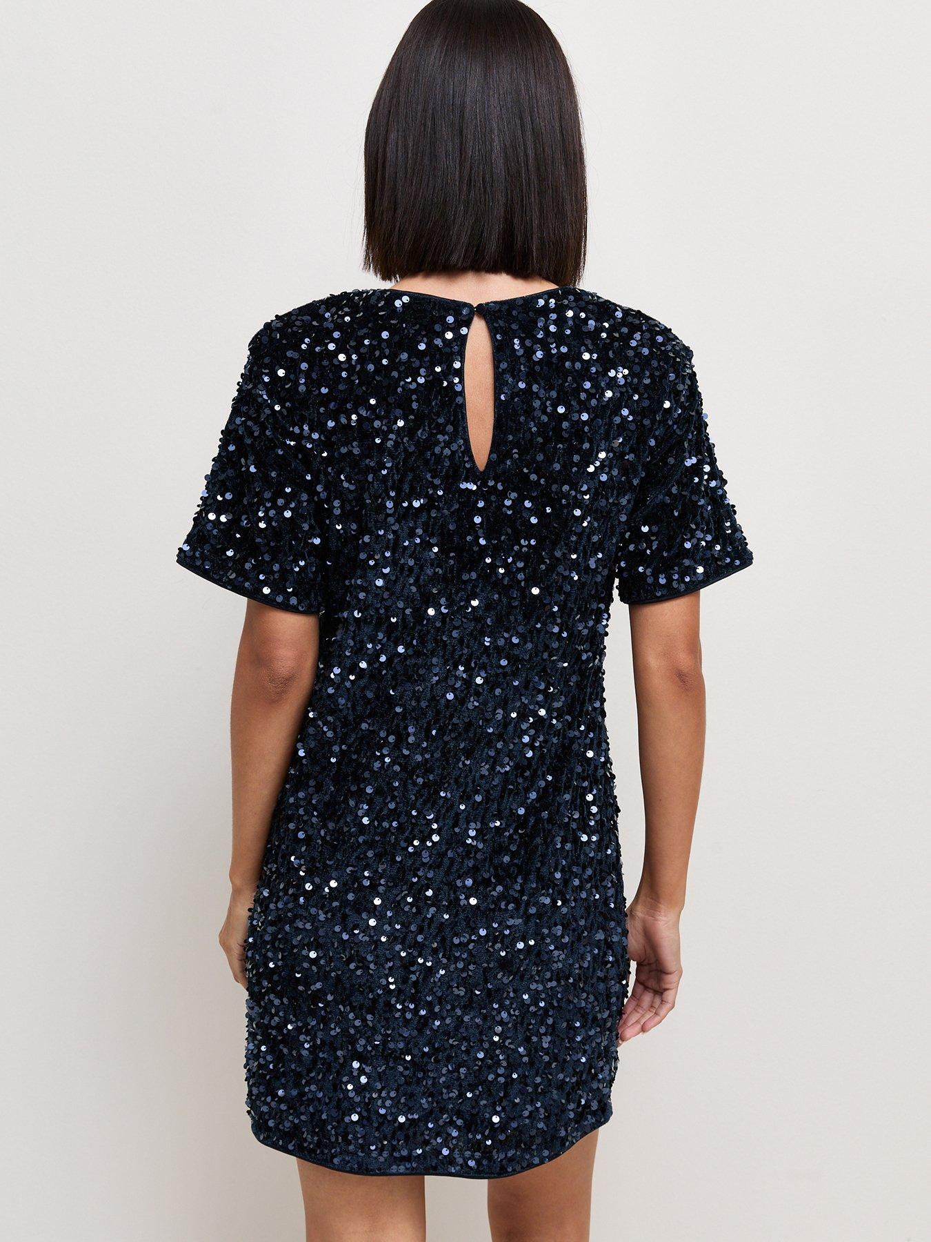 Image 2 of 5 of New Look Womens Sequin Lined Mini Dress - Navy