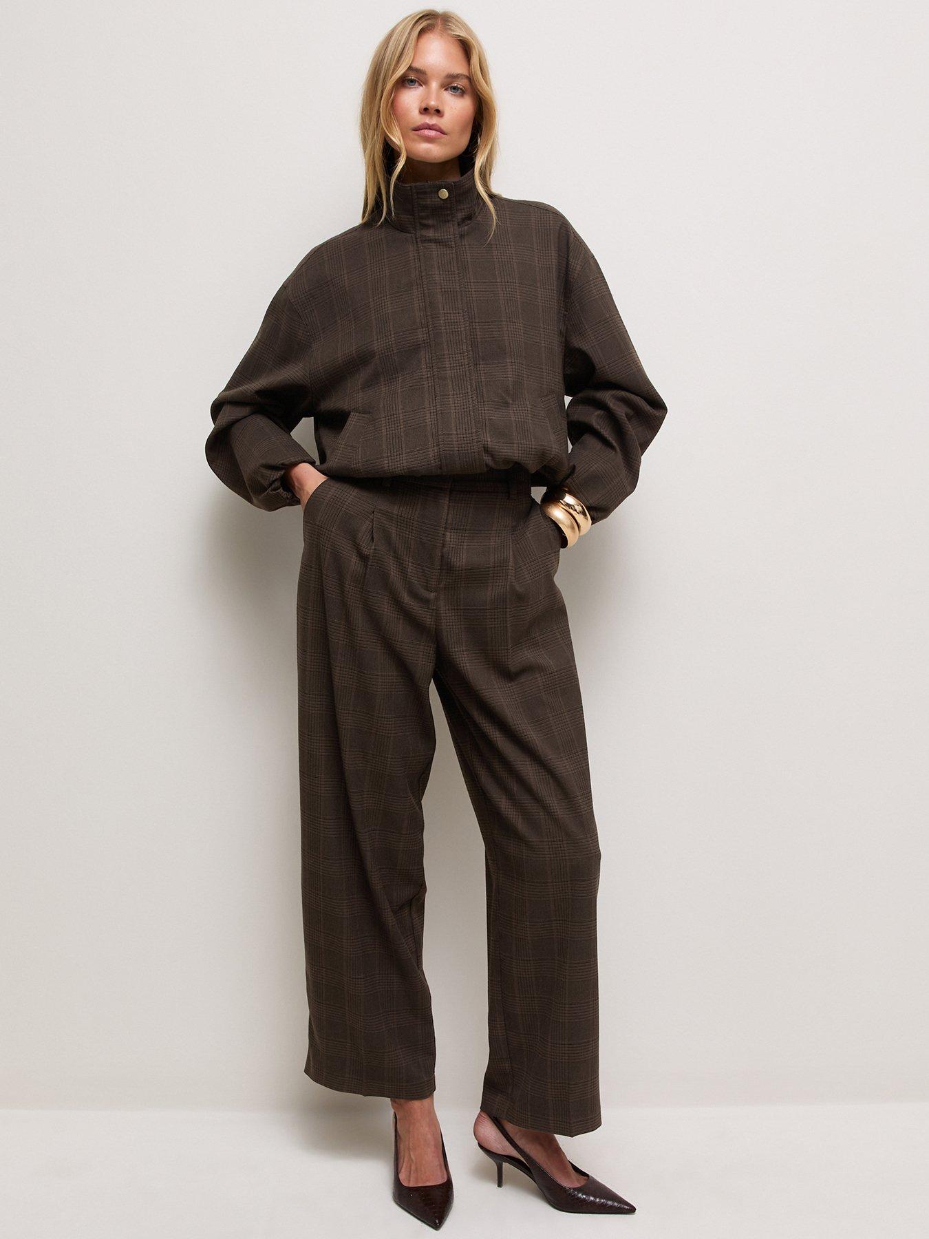 Image 1 of 6 of New Look Womens Wide Leg Mid Rise Pleated Trousers - Brown