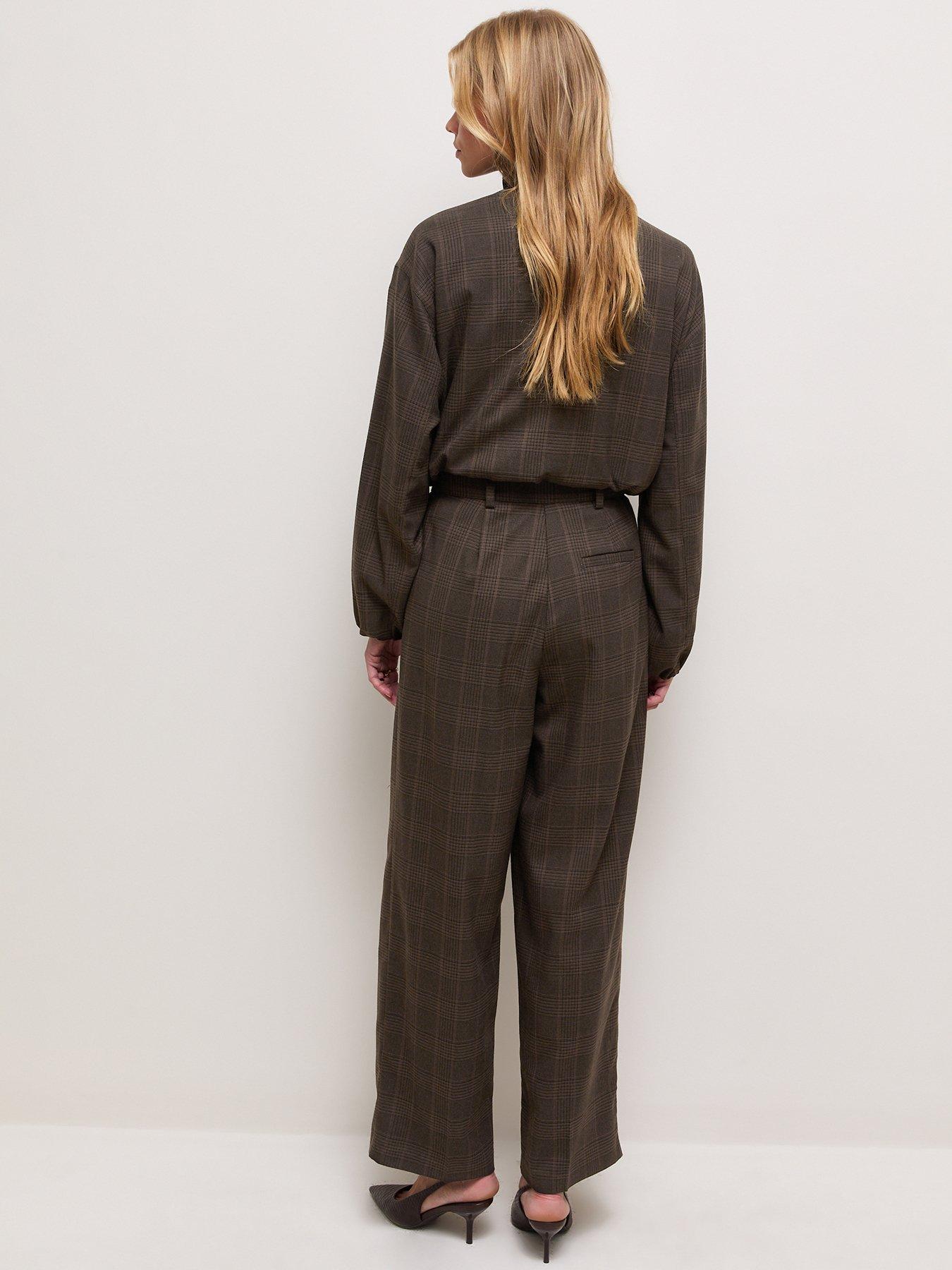 Image 2 of 6 of New Look Womens Wide Leg Mid Rise Pleated Trousers - Brown