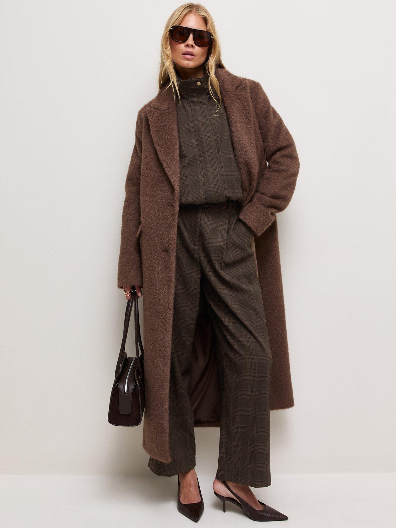 Image 3 of 6 of New Look Womens Wide Leg Mid Rise Pleated Trousers - Brown