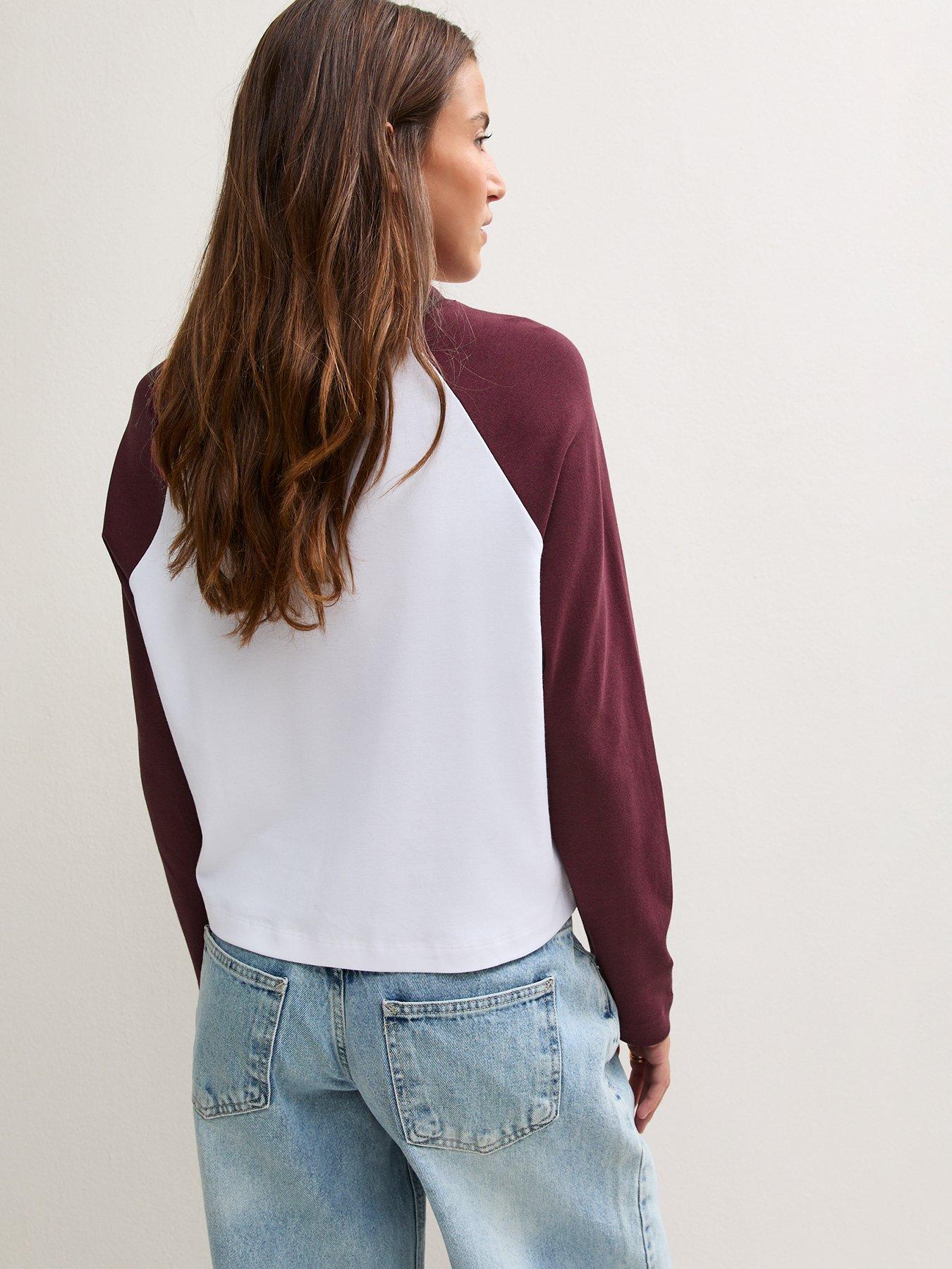 Image 2 of 6 of New Look Womens Heavyweight Cotton Raglan Long Sleeve T-Shirt - Red