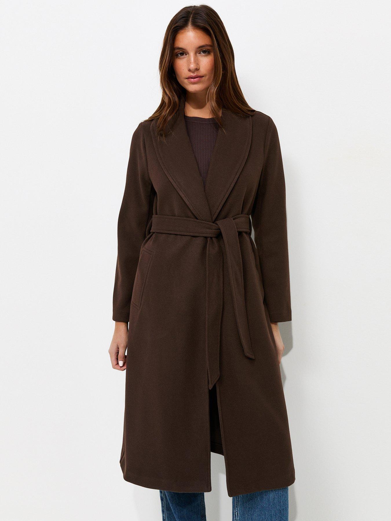 New Look Shawl Collar Belted Wrap Coat - Brown