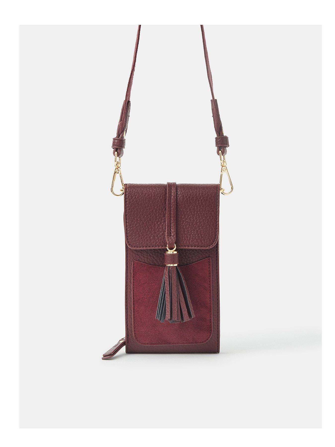 Image 1 of 5 of Accessorize Tassel Charm Phone Bag - Red