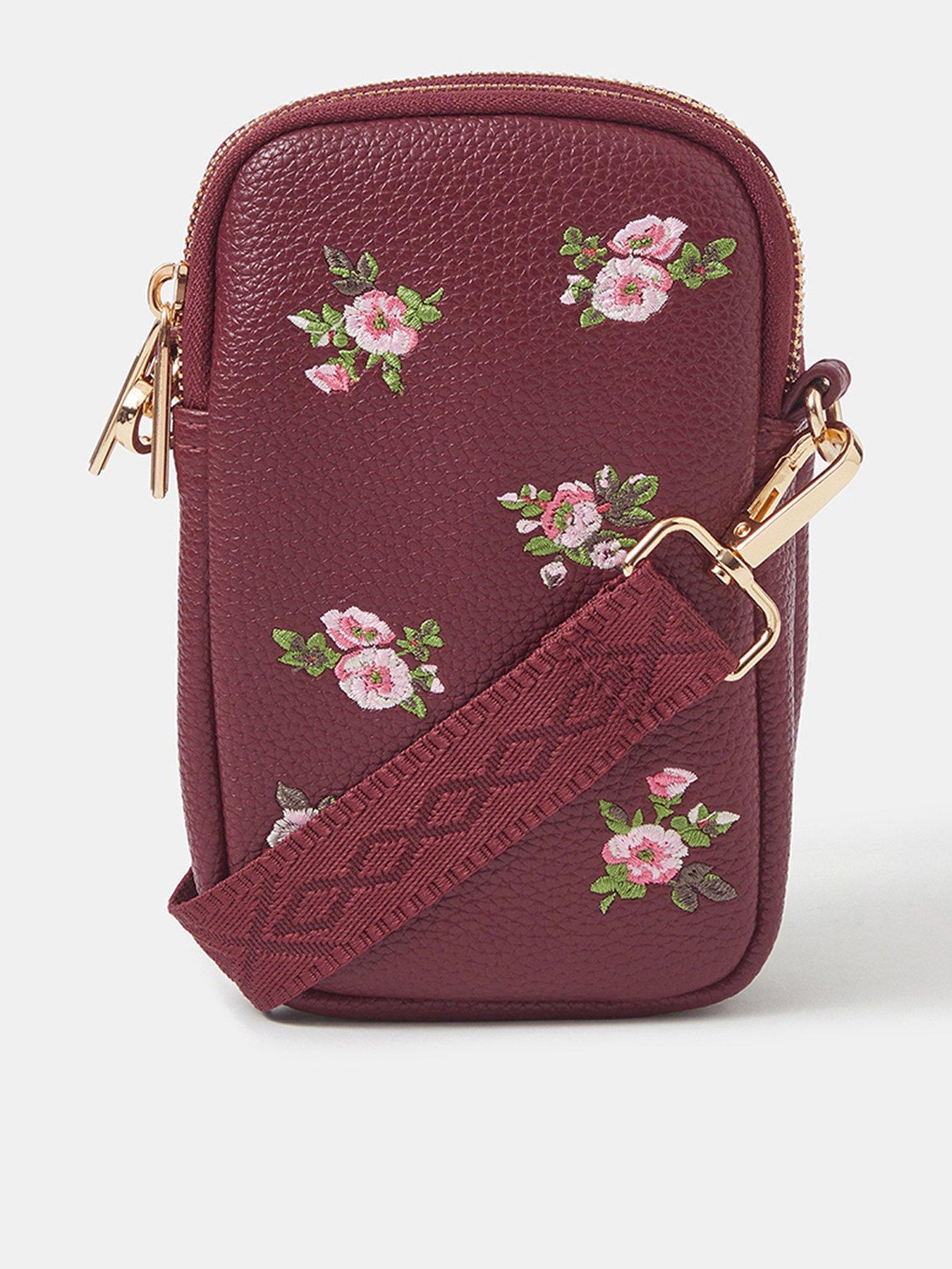 Accessorize Floral Embroidered Phone Cross Body Bag - Red