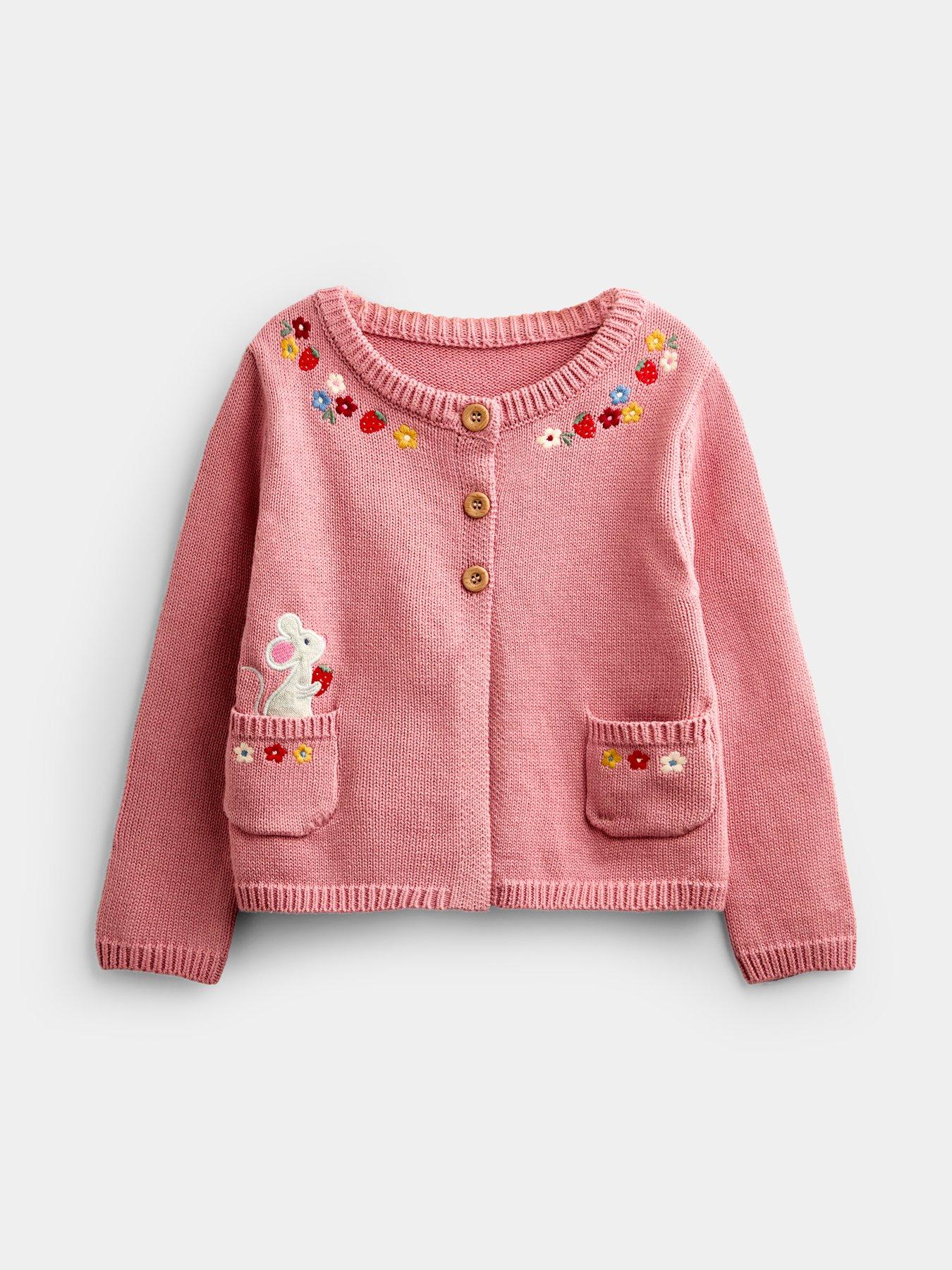 Image 1 of 5 of JoJo Maman Bebe Toddler Girls Applique Mouse And Jam Pet In Pocket Cardigan - Light Pink