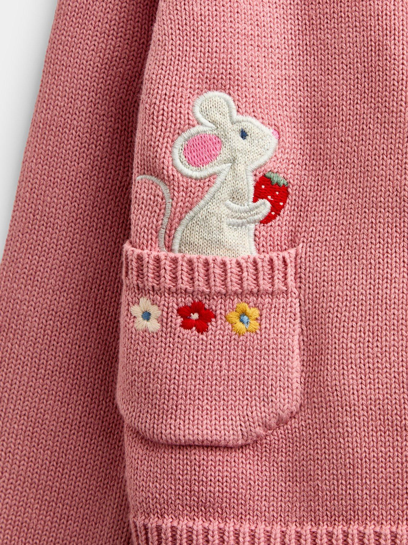 Image 5 of 5 of JoJo Maman Bebe Toddler Girls Applique Mouse And Jam Pet In Pocket Cardigan - Light Pink