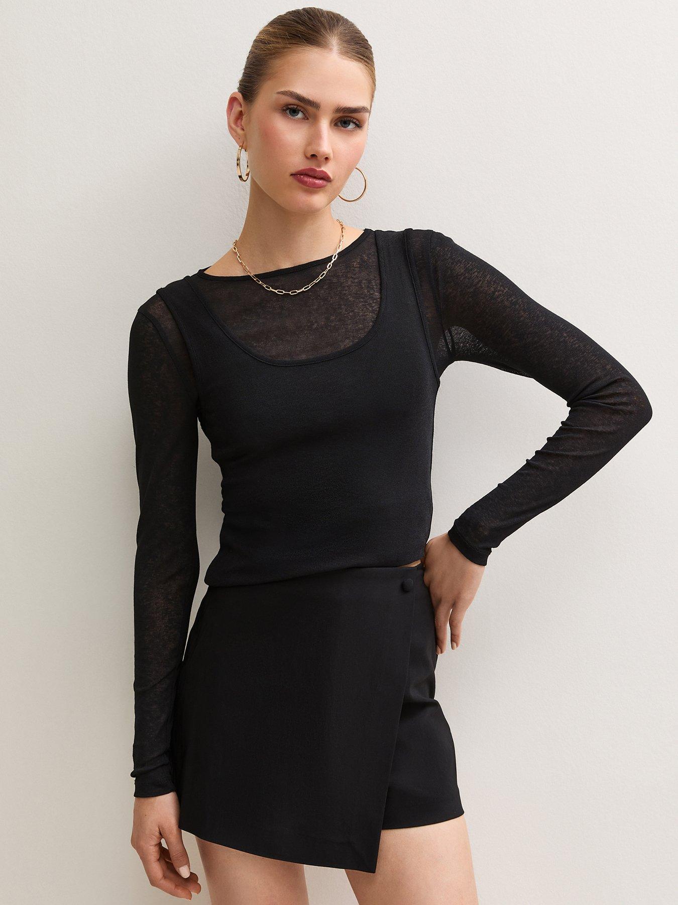 Image 1 of 6 of New Look Womens Tailored Wrap-Front Mini Skort - Black