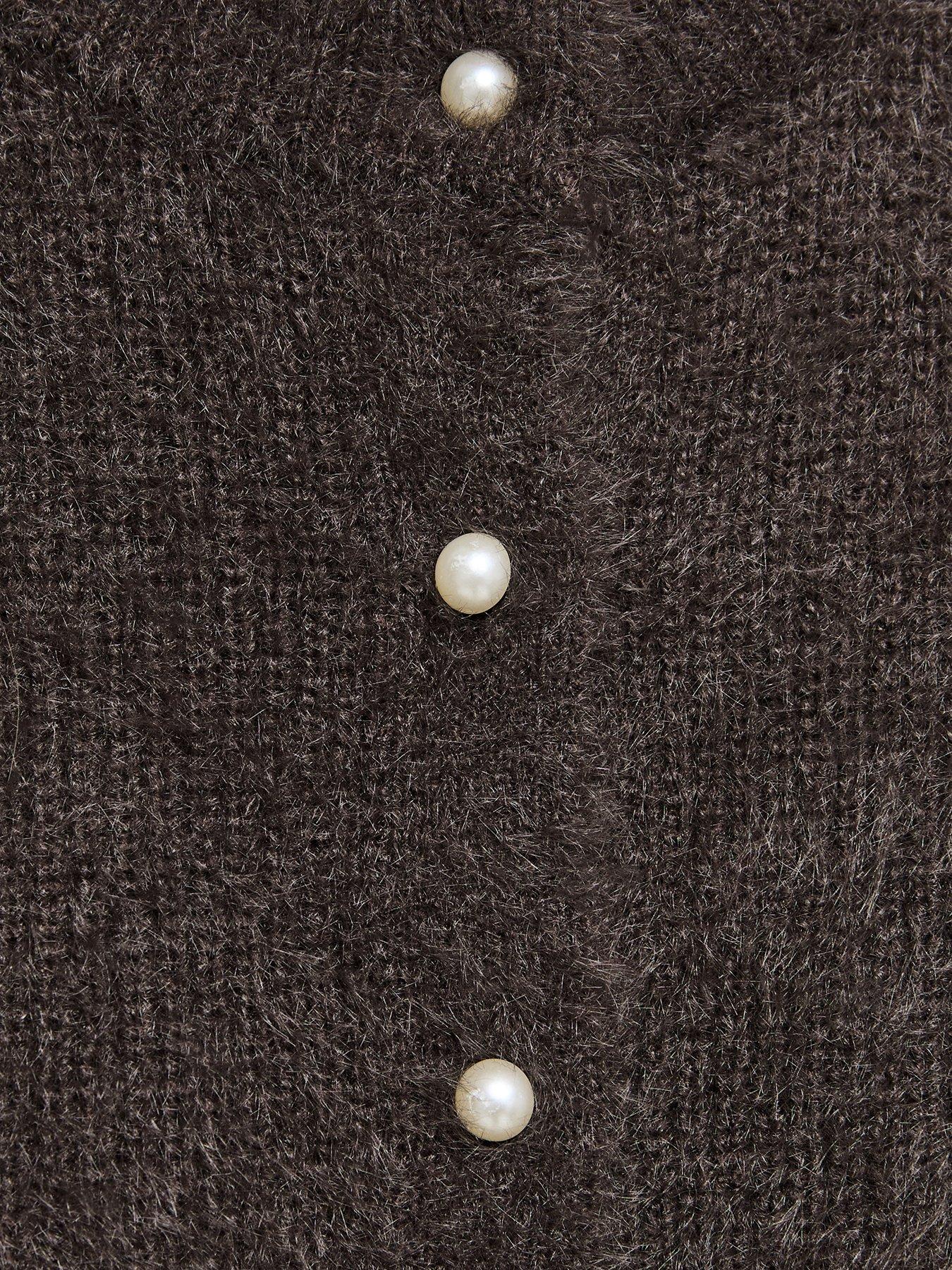 Image 5 of 5 of New Look Dark Mink Fluffy Ribbed Knit Cap Sleeve Cardigan