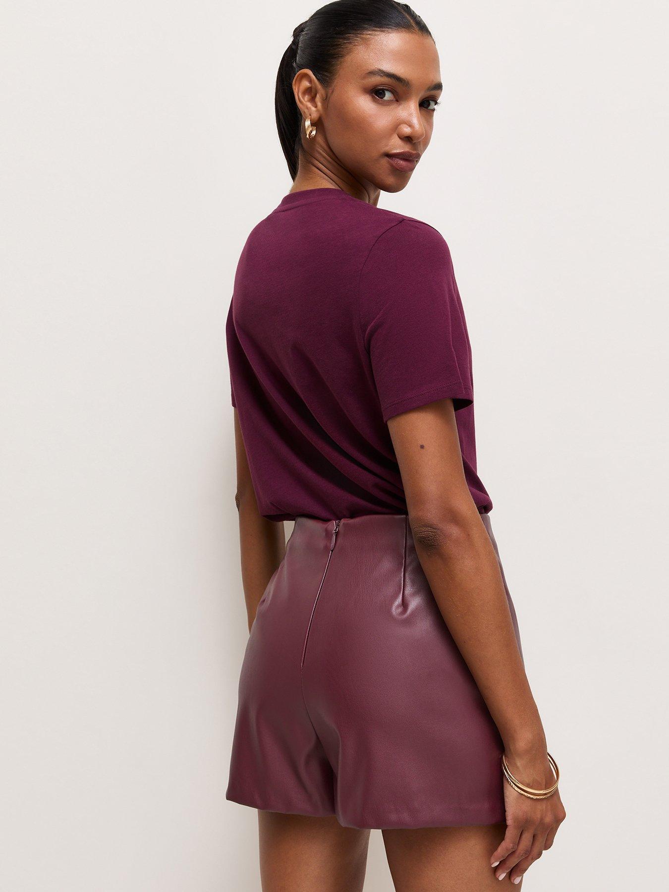 Image 2 of 5 of New Look Dark Burgundy Lace Trim Wrap Front Faux Leather Skort