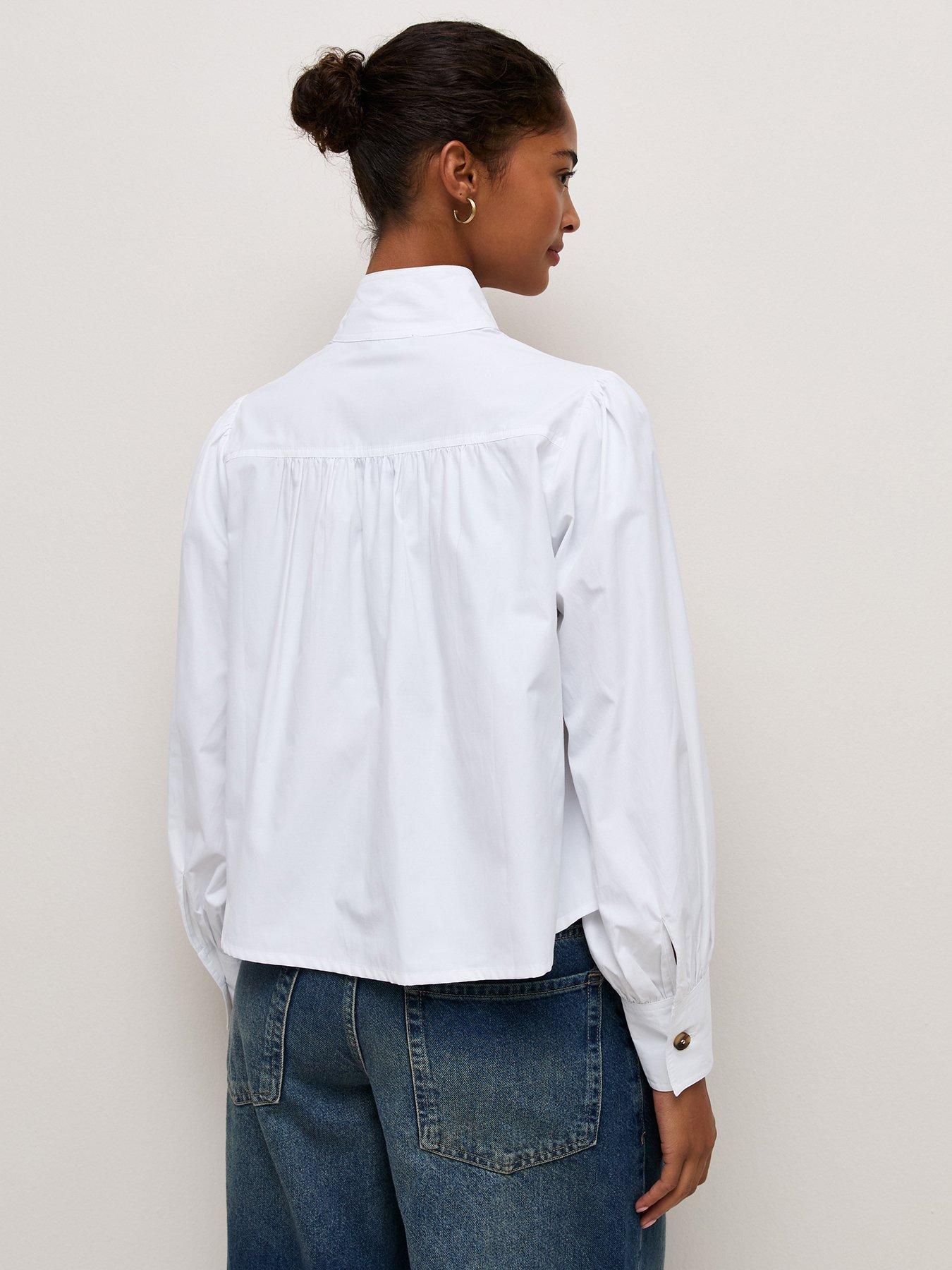 Image 2 of 6 of New Look Womens Funnel Neck Button Front Short Shirt - White