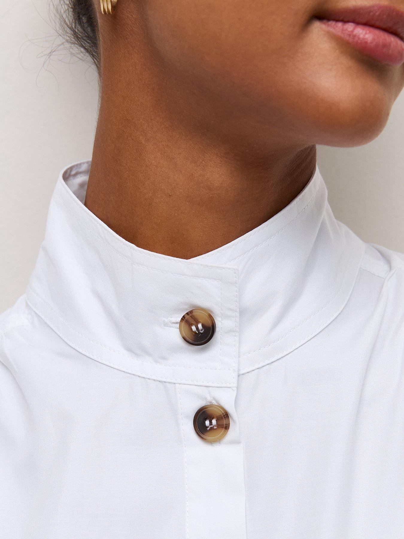 Image 6 of 6 of New Look Womens Funnel Neck Button Front Short Shirt - White