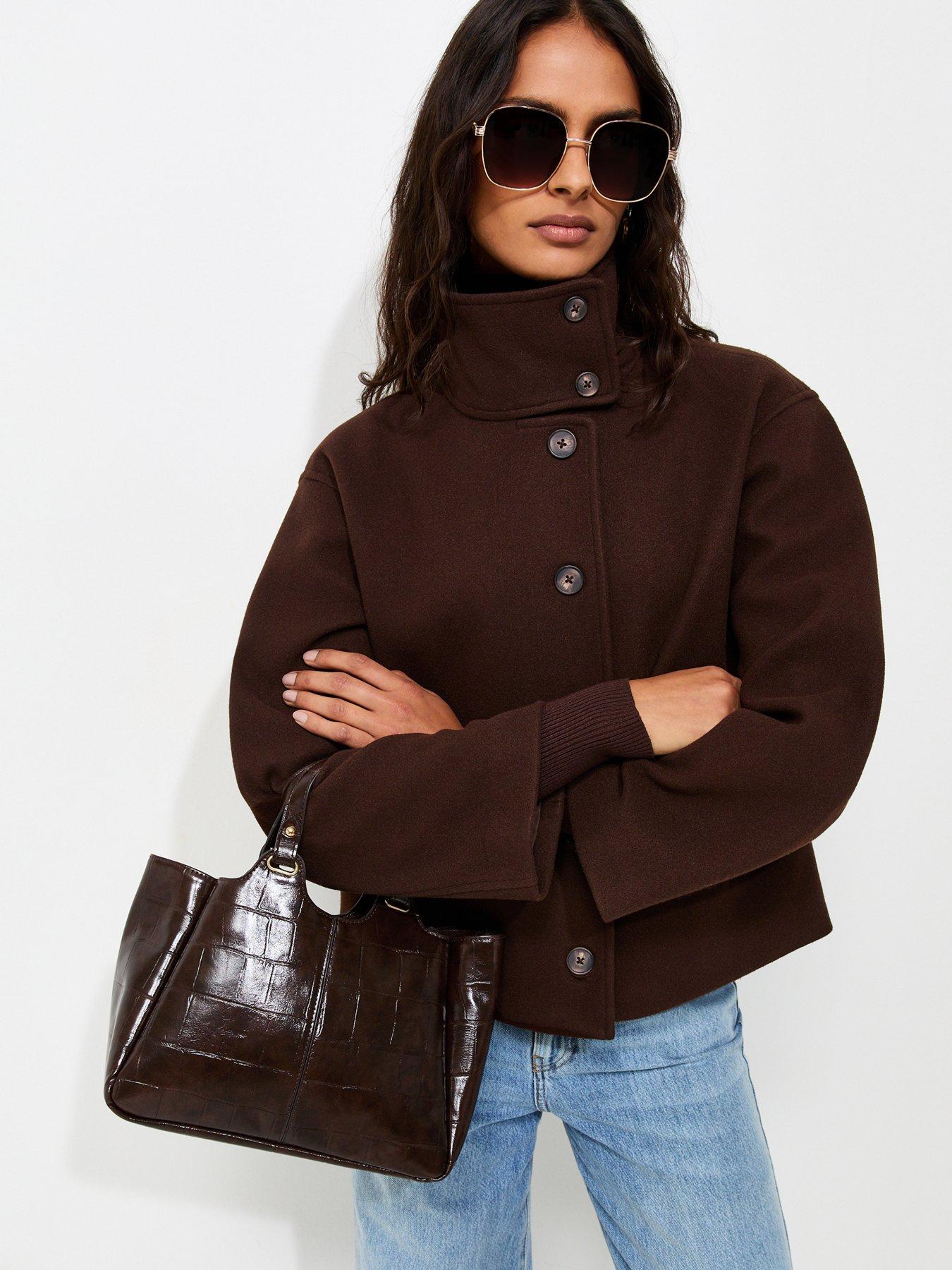 Image 1 of 5 of New Look Woven Funnel Neck Jacket - Brown