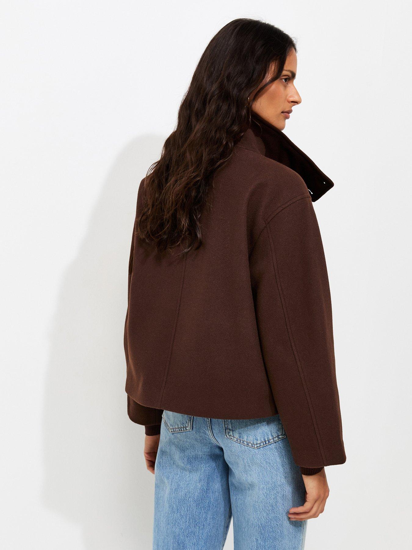 Image 2 of 5 of New Look Woven Funnel Neck Jacket - Brown