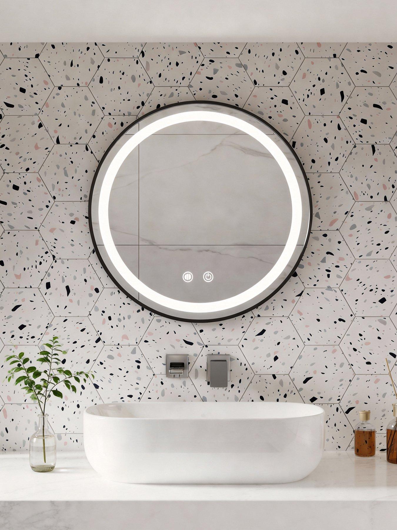 Image 1 of 7 of Living and Home Black Wall Mounted Round Adjustable Led Bathroom Mirror Dia 60cm