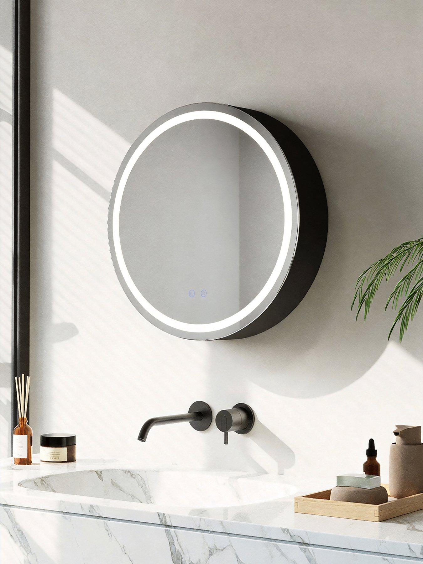 Image 1 of 7 of Living and Home Wall-mounted Round Bathroom Anti-fog Mirror Cabinet With Led Lights