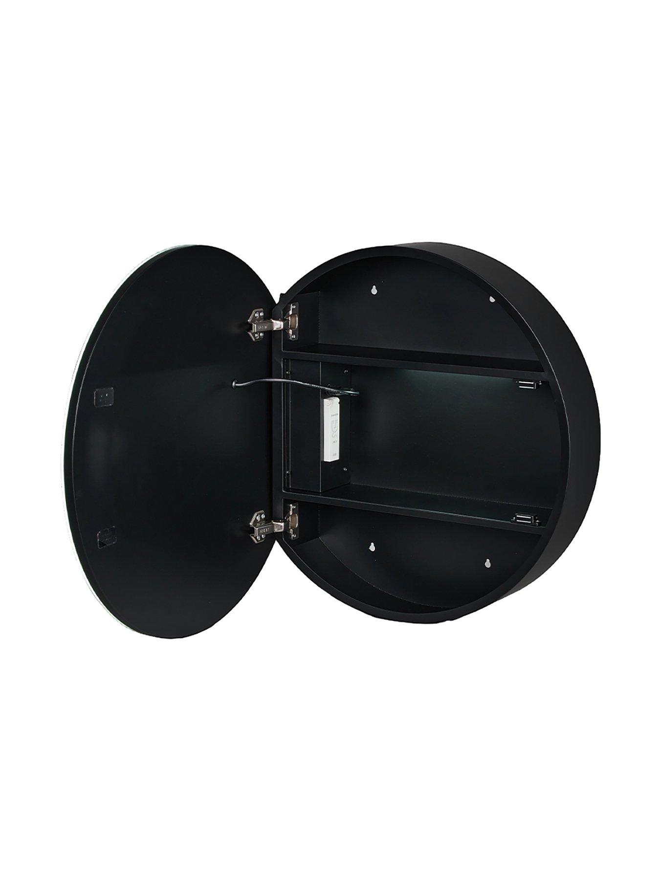 Image 3 of 7 of Living and Home Wall-mounted Round Bathroom Anti-fog Mirror Cabinet With Led Lights