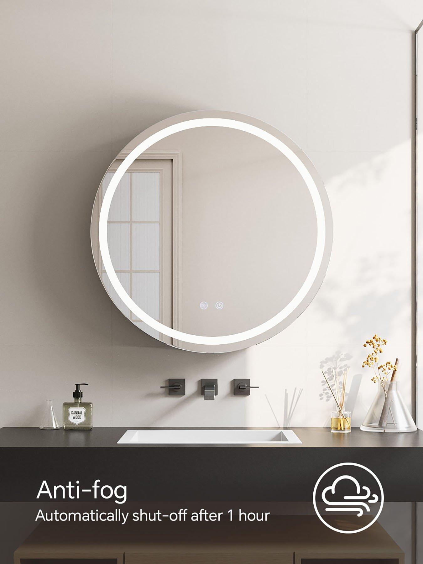 Image 5 of 7 of Living and Home Wall-mounted Round Bathroom Anti-fog Mirror Cabinet With Led Lights
