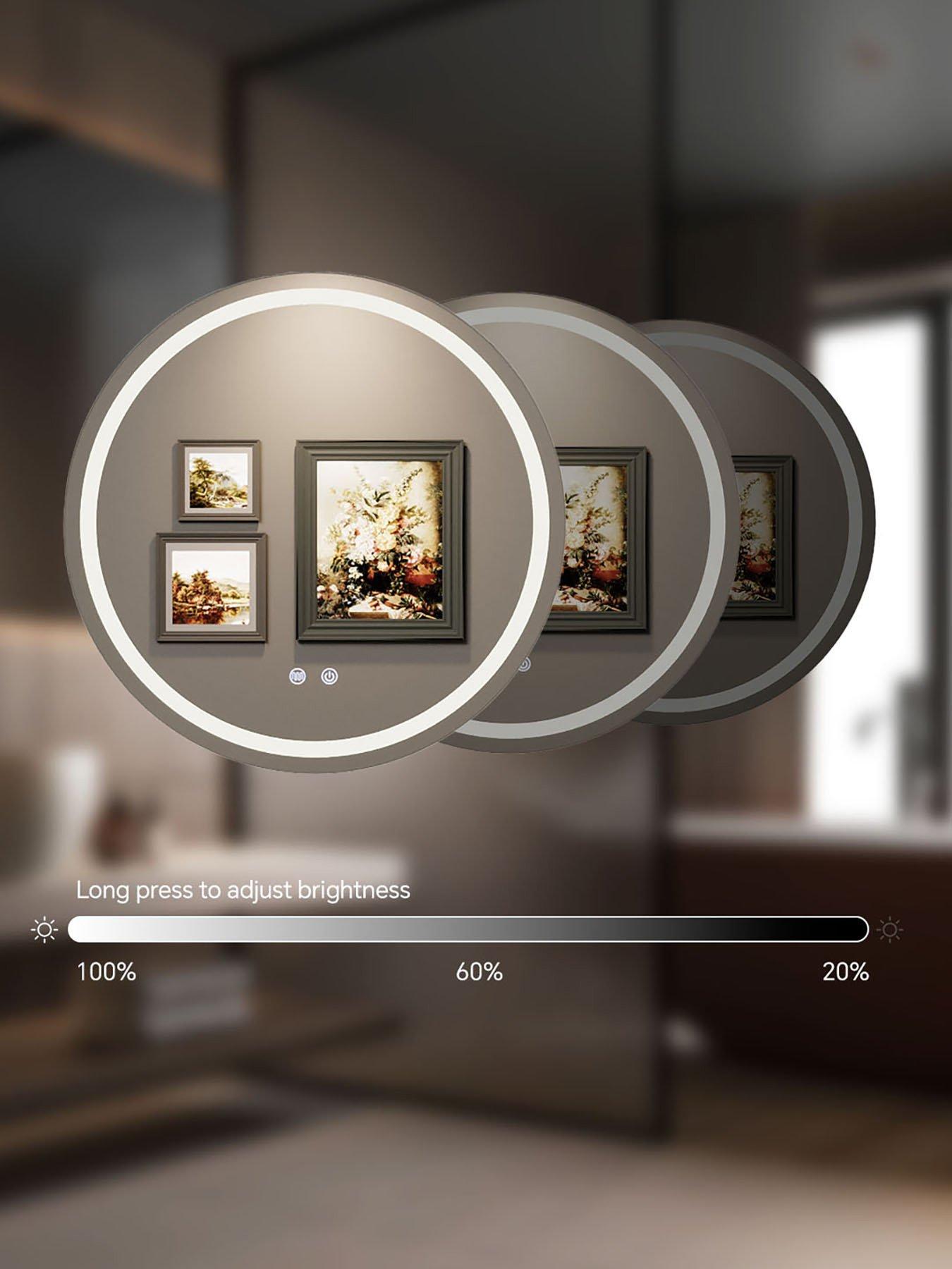 Image 6 of 7 of Living and Home Wall-mounted Round Bathroom Anti-fog Mirror Cabinet With Led Lights