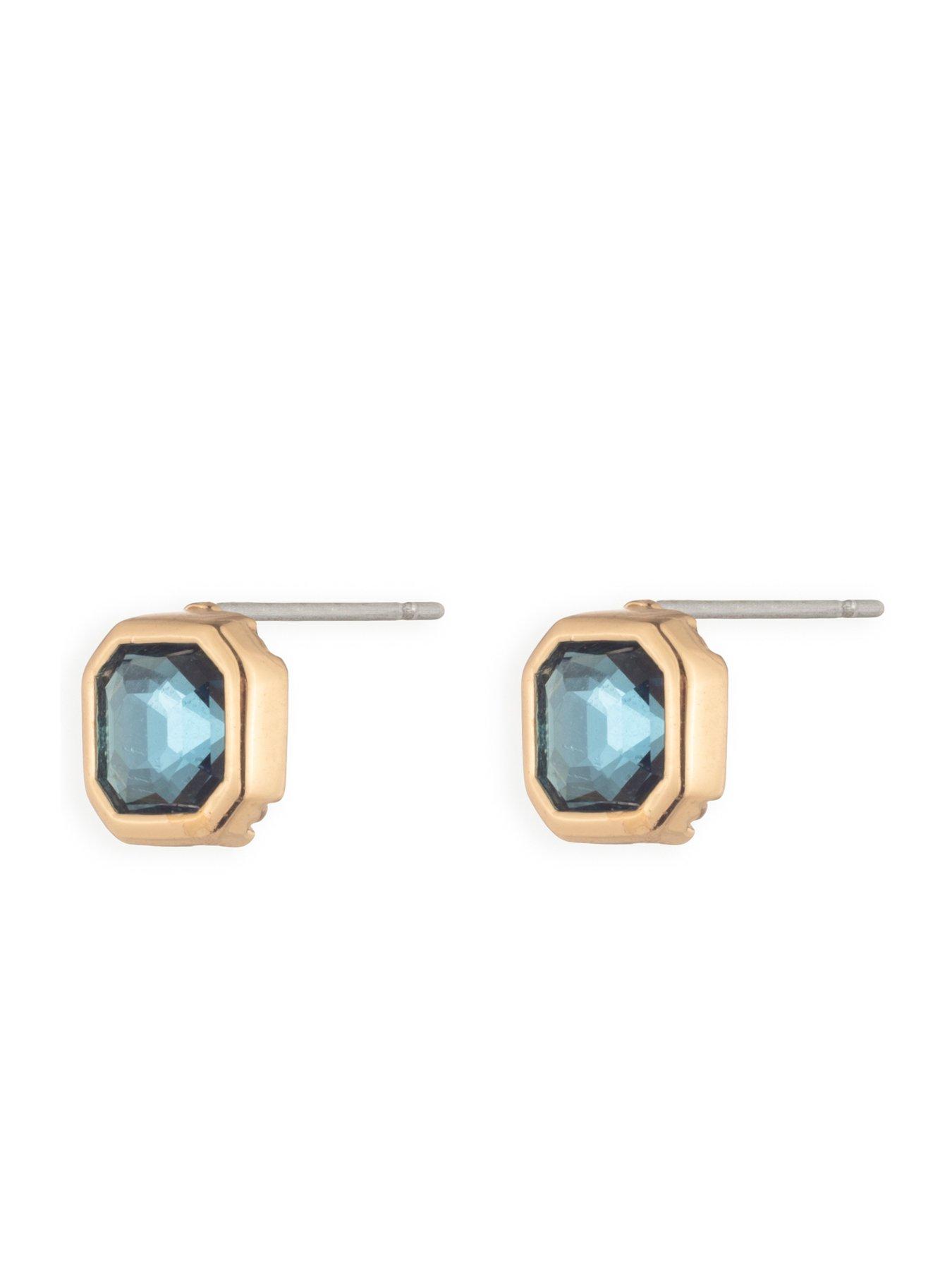 Image 2 of 3 of Lauren by Ralph Lauren Lauren Ralph Lauren Gold Tone & Montana Blue Stud Earrings