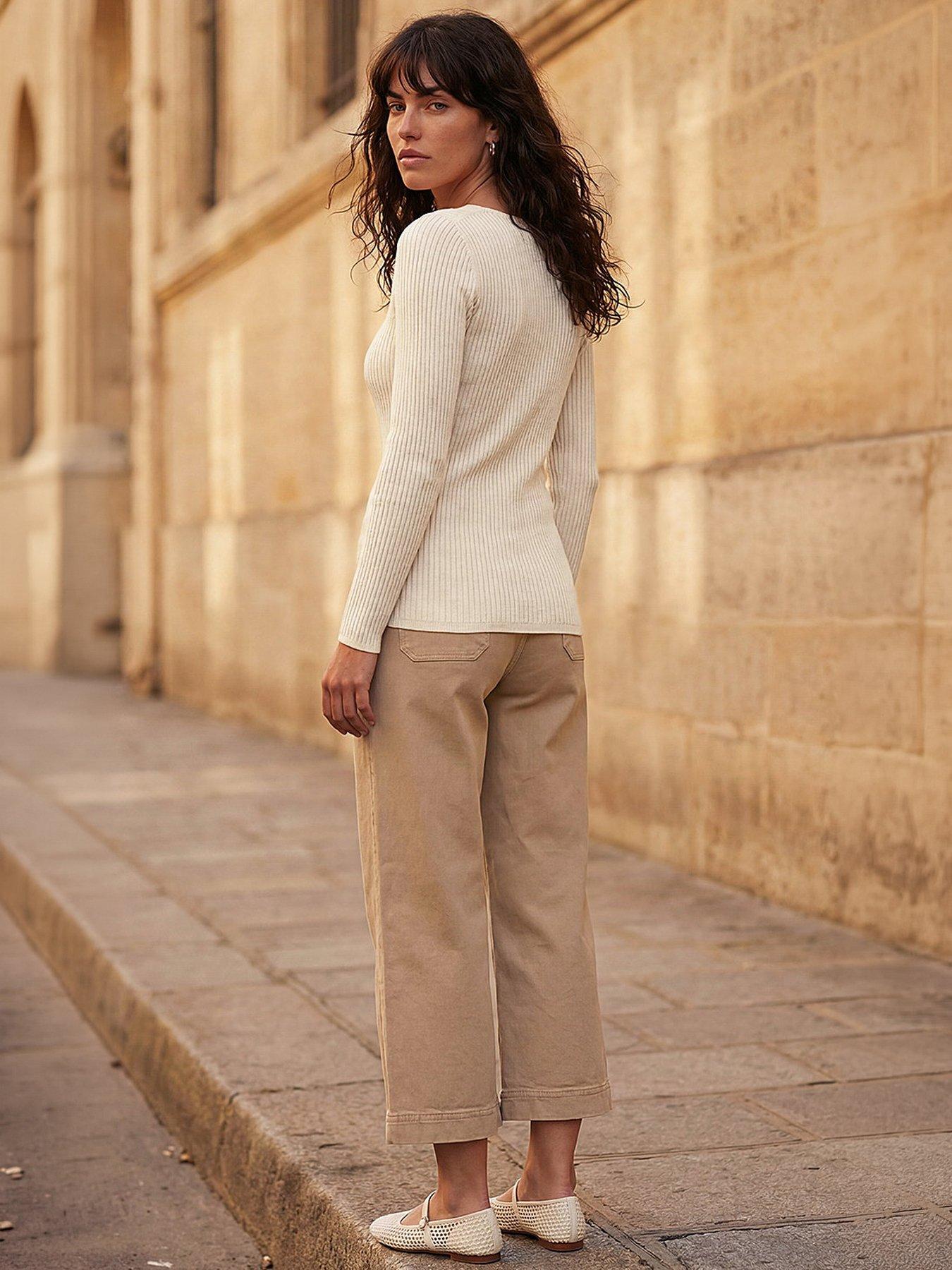 Image 3 of 4 of Roman Square Neck Ribbed Knit Top - Ivory