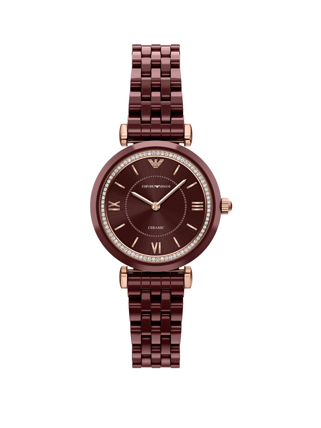 Image 1 of 7 of Emporio Armani Two-Hand Burgundy Ceramic Watch